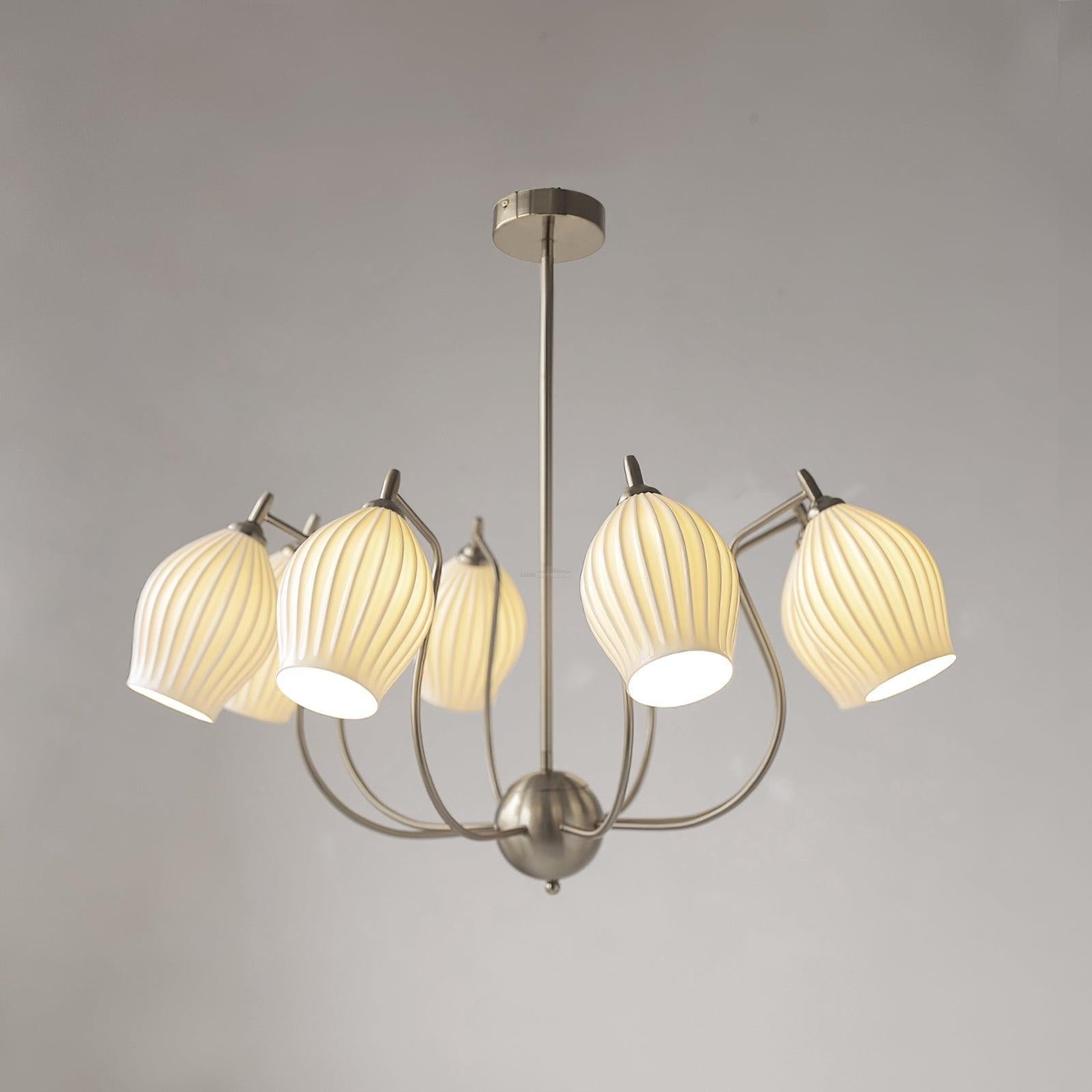 Ceramic Ribbed Chandelier with 4/6/8 heads - Flower Ceramic-1-Luxehomezone