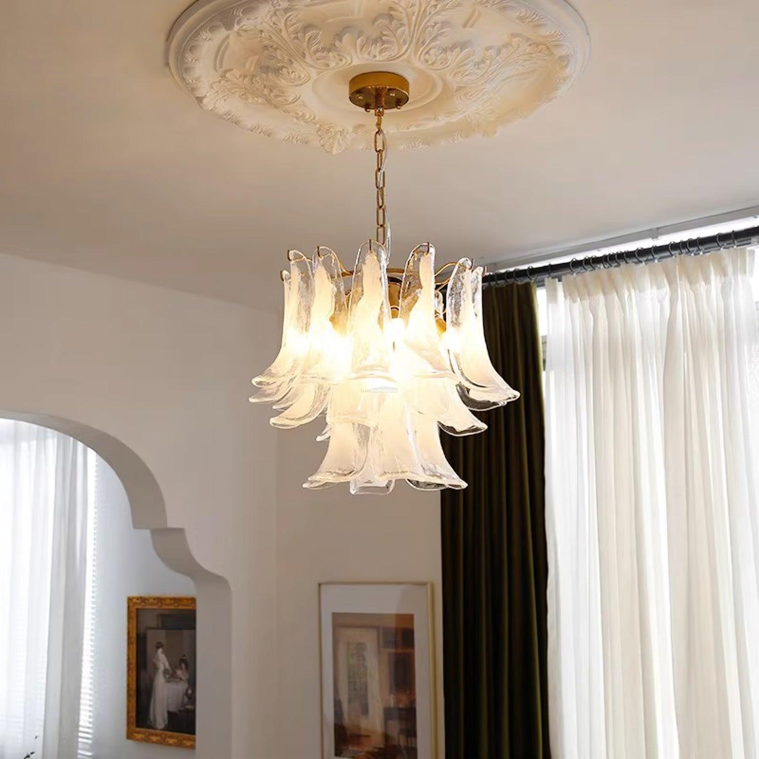Glass Leaf Cascade Chandelier with 3/4 layer - Luxehomezone