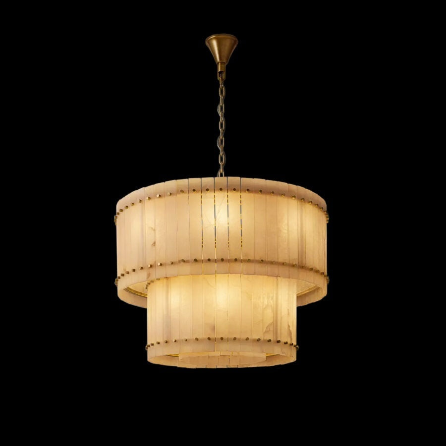 Lux Alabaster Round Tiered Chandelier 37″