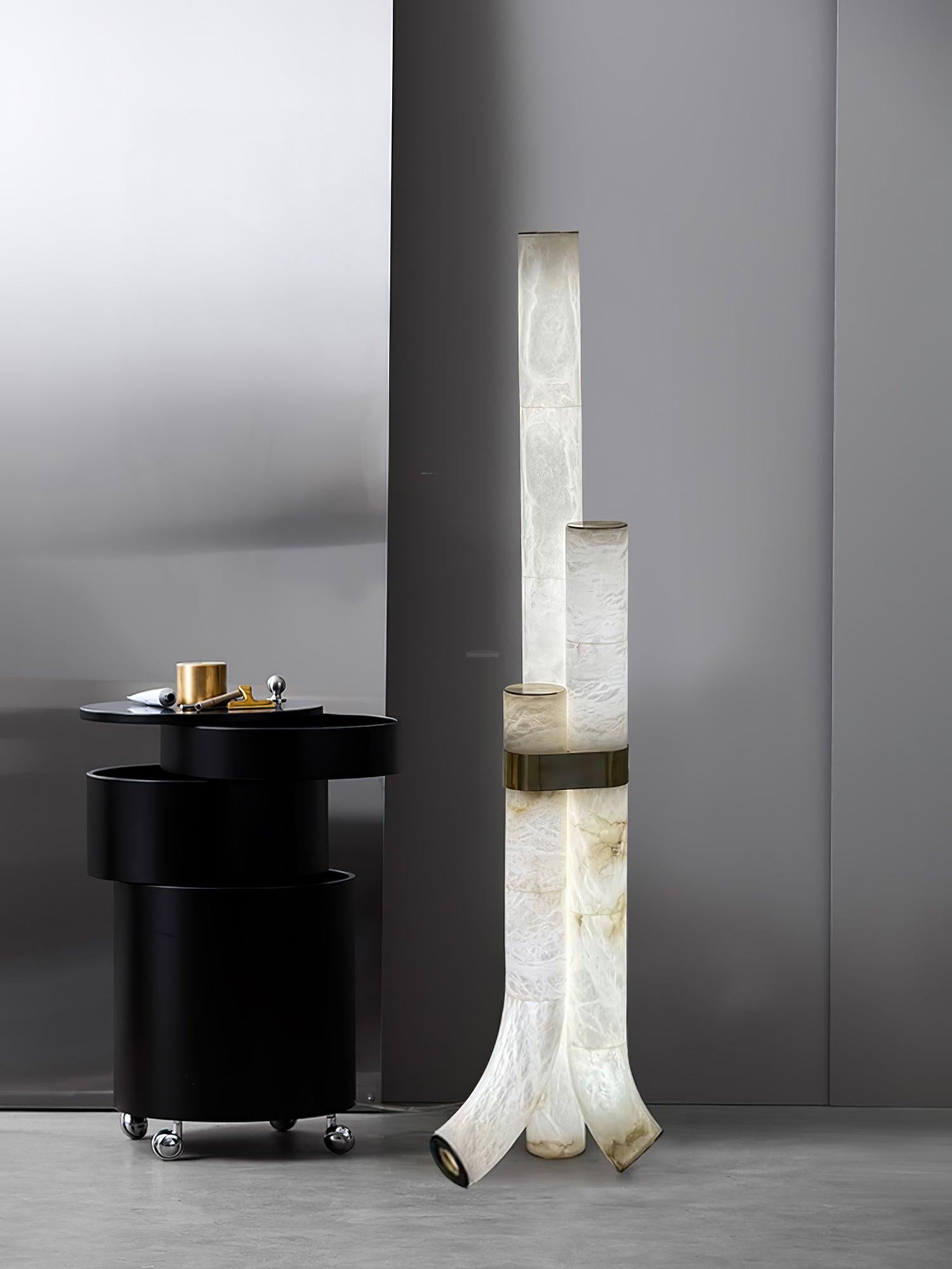 Piped Marble Floor Lamp  ∅ 17.7″ - Alabaster-1-Luxehomezone