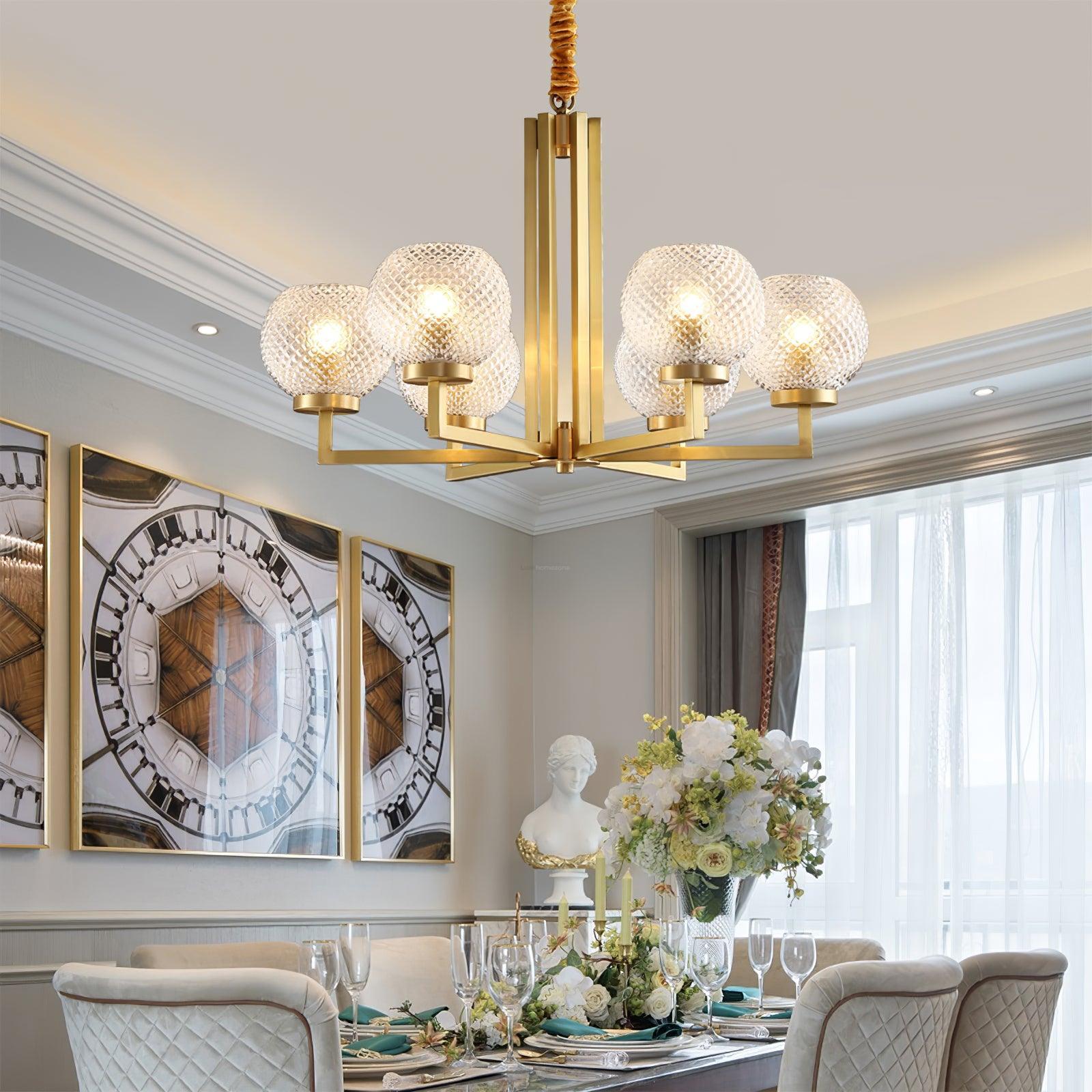 Ribbed Glass Brass Chandelier Φ 27.6″ - Cylinder-1-Luxehomezone