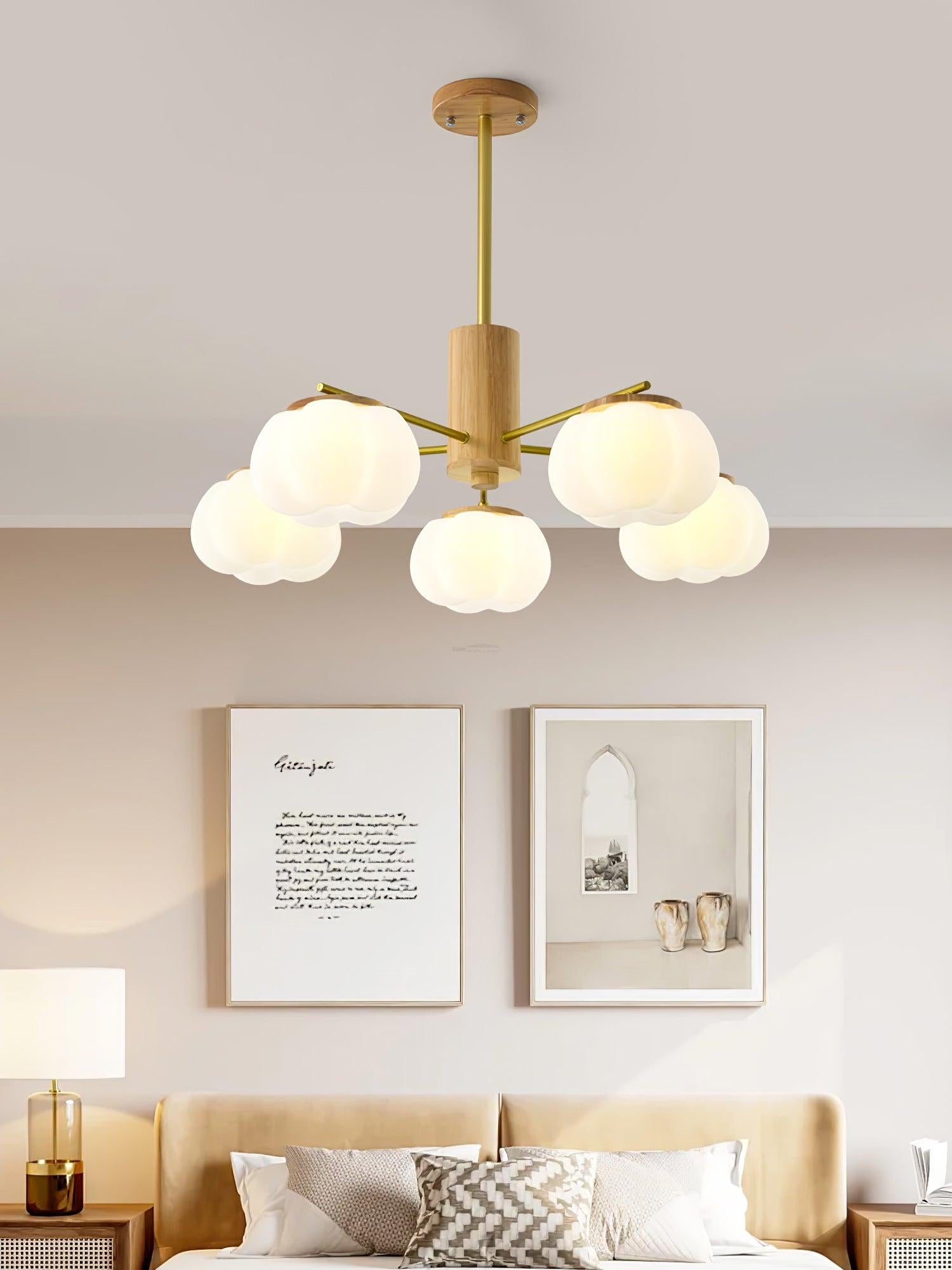 Wooden Cotton Balls Chandelier with 5/8 lamps - Zahara-1-Luxehomezone