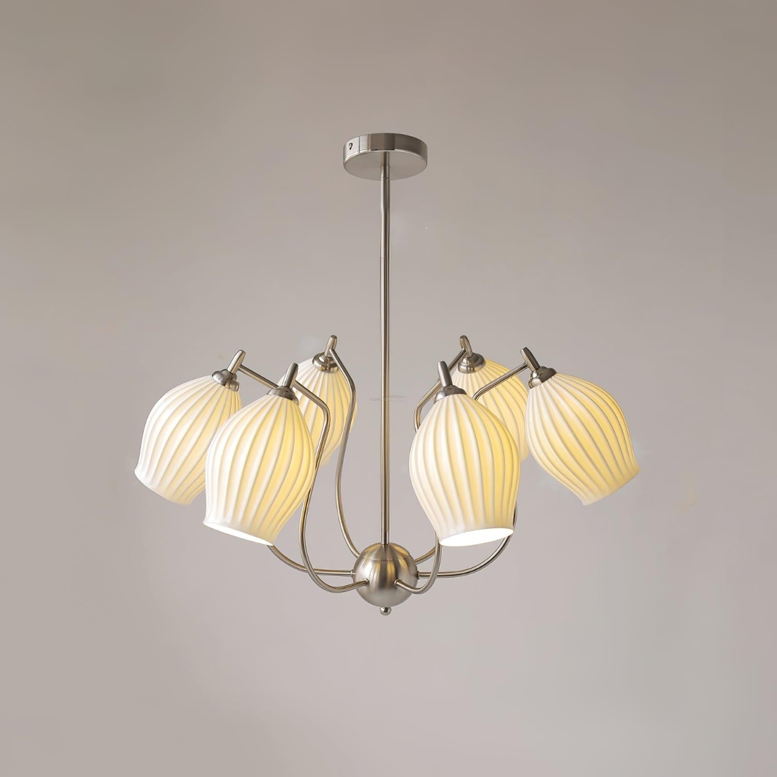 Ceramic Ribbed Chandelier with 4/6/8 heads - Flower Ceramic-1-Luxehomezone