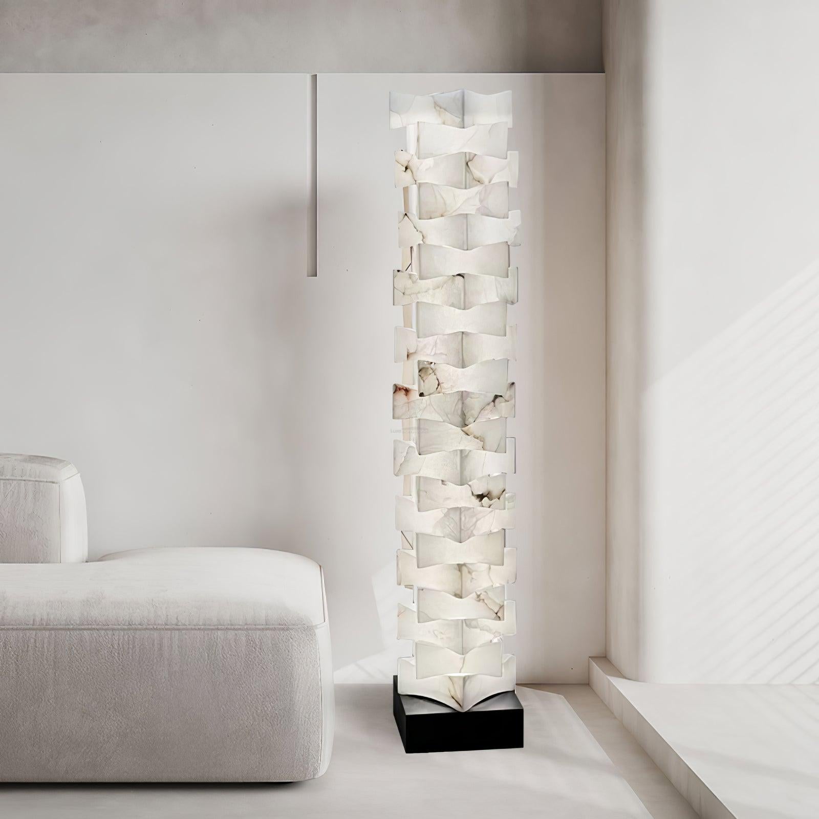 Stacked Alabaster Squares Floor Lamp - Alabaster-1-Luxehomezone