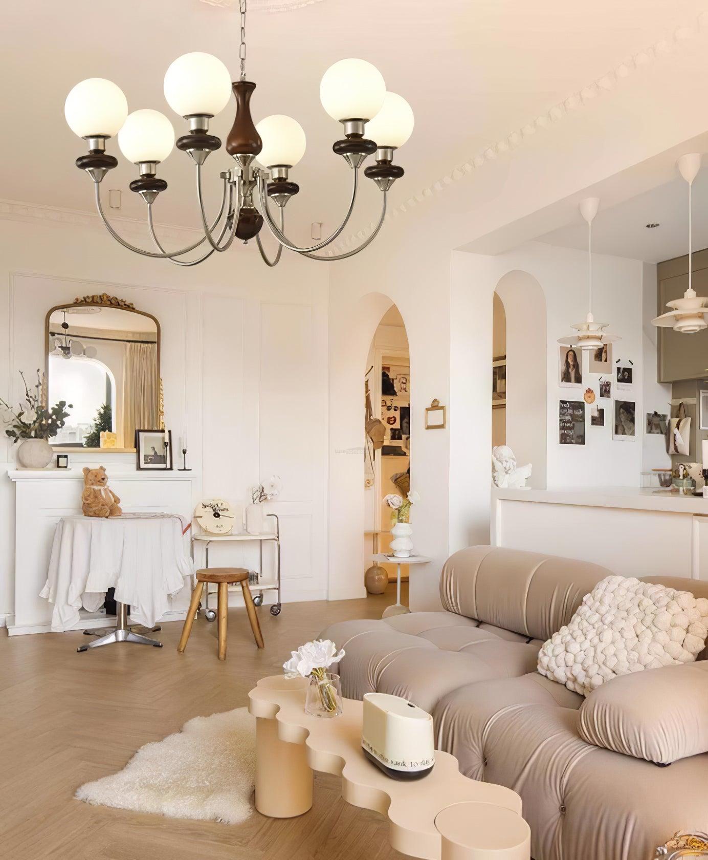 Walnut Brass Chandelier with 3/6/8 lamps - Bend, Marshmallow Chandelier-1-Luxehomezone
