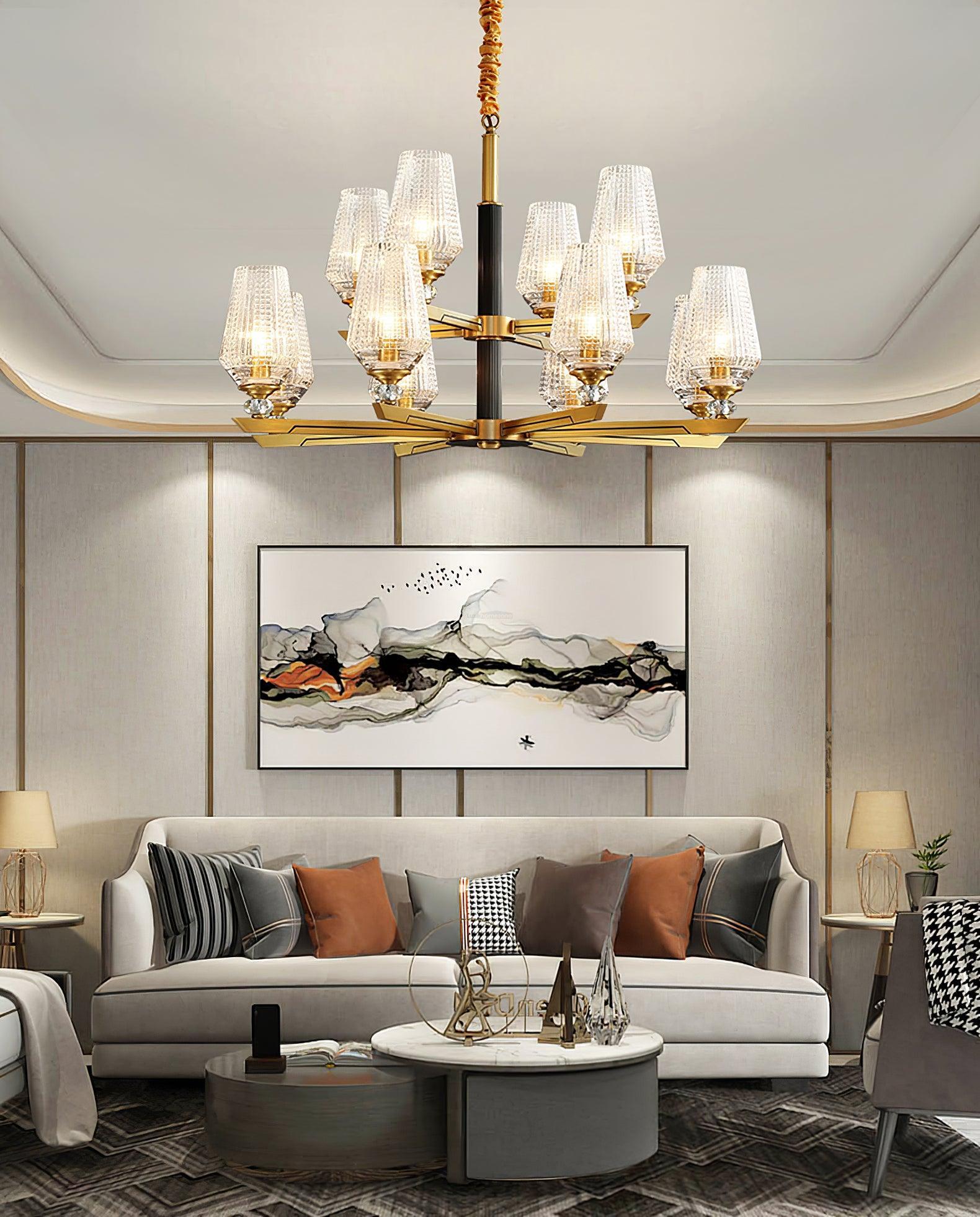 Orrefors Brass Chandelier Φ 25.2″ - Lucency-1-Luxehomezone