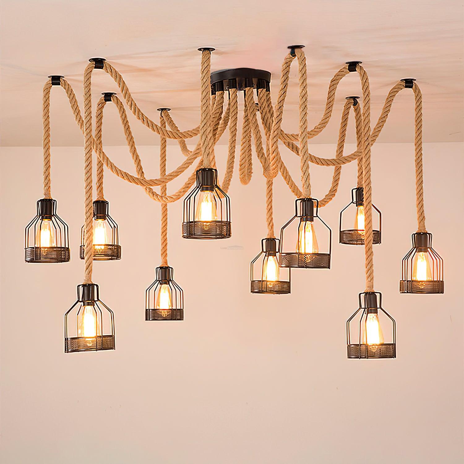 Hemp Rope Scattered Flower Chandelier ∅ 59.1″ - Luxehomezone