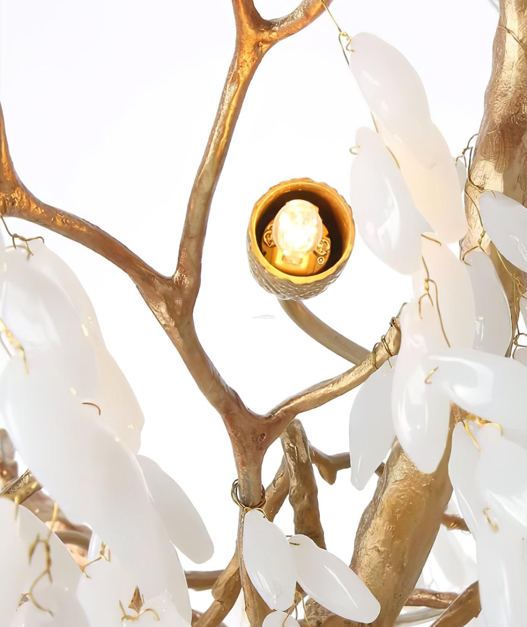 White Jade Branch Brass Round Chandelier - Branch-1-Luxehomezone