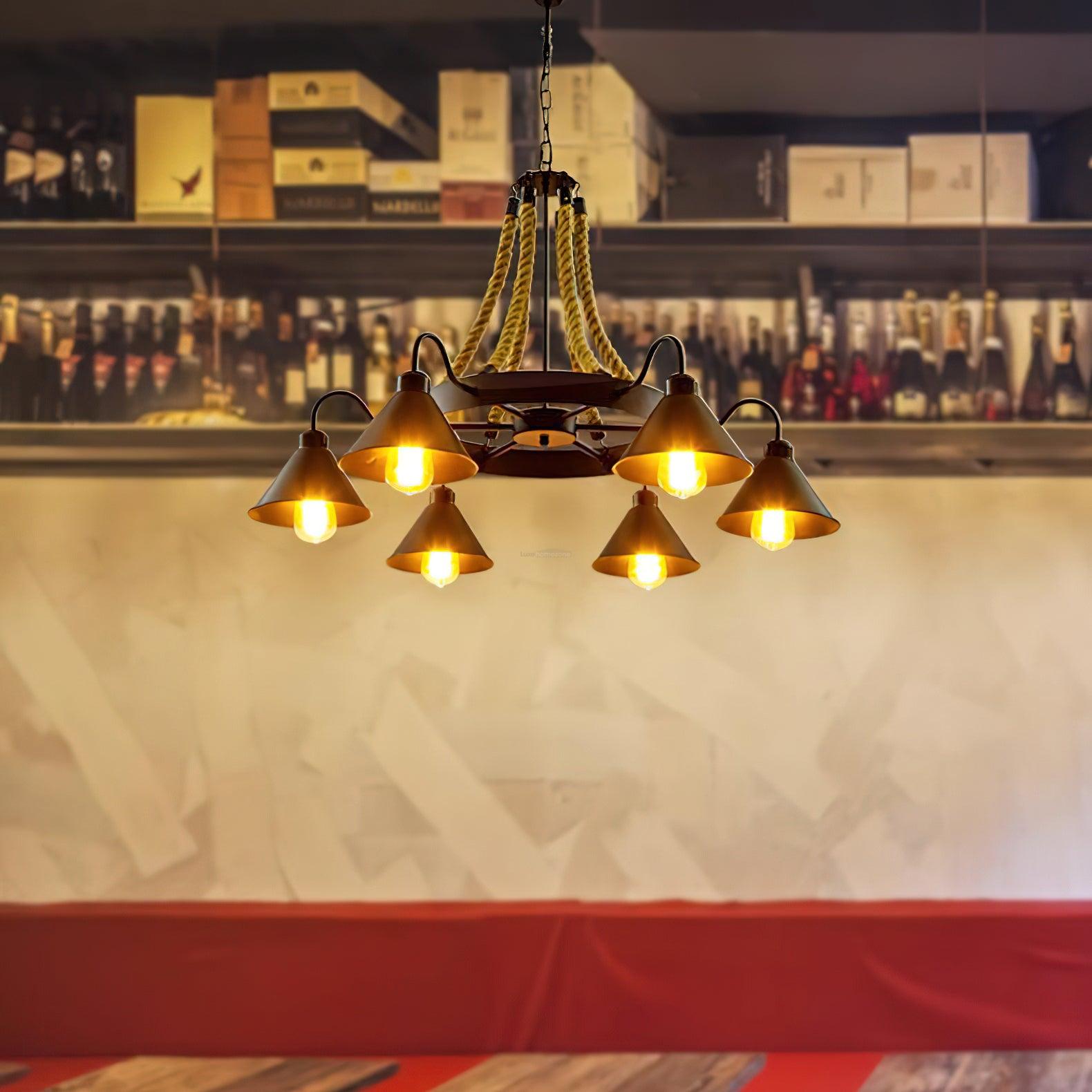 Hemp Rope Industrial Horn Chandelier with 6/8/12/16 heads - Hemp Rope-1-Luxehomezone