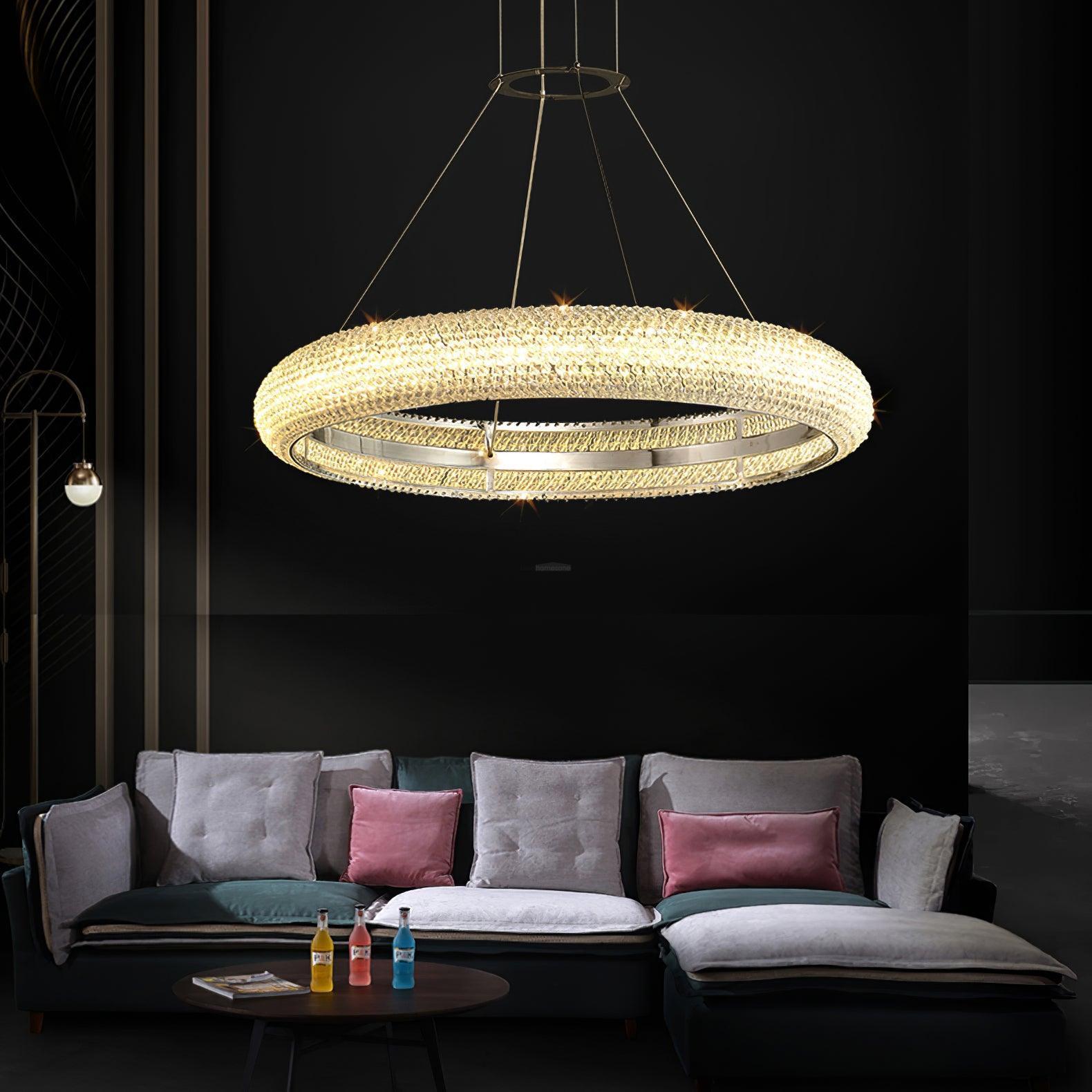 Asscher Ring Chandelier ∅ 17.7″ - Crystals-1-Luxehomezone