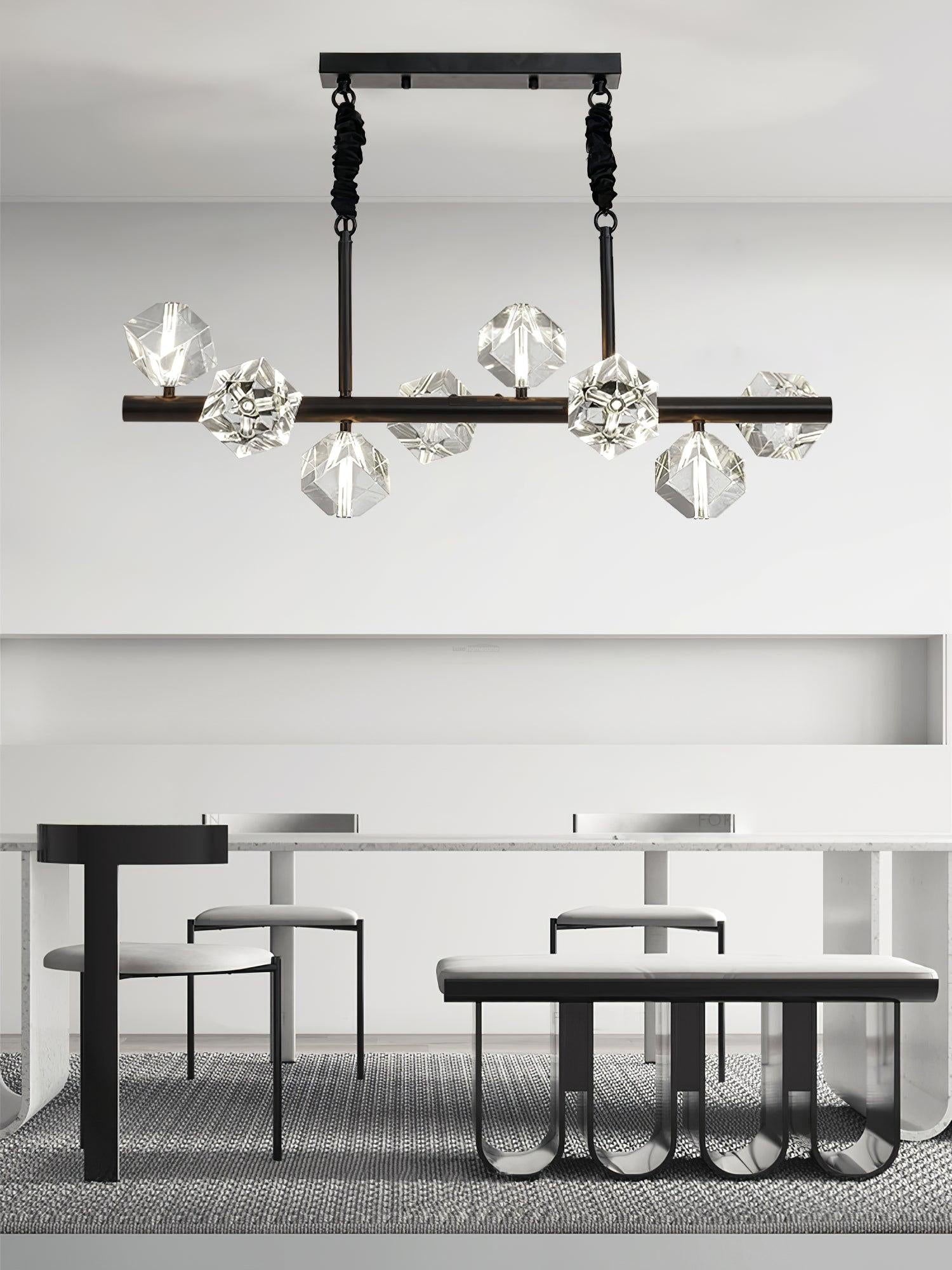 Takku Crystal Linear Chandelier - Black, Gold-1-Luxehomezone