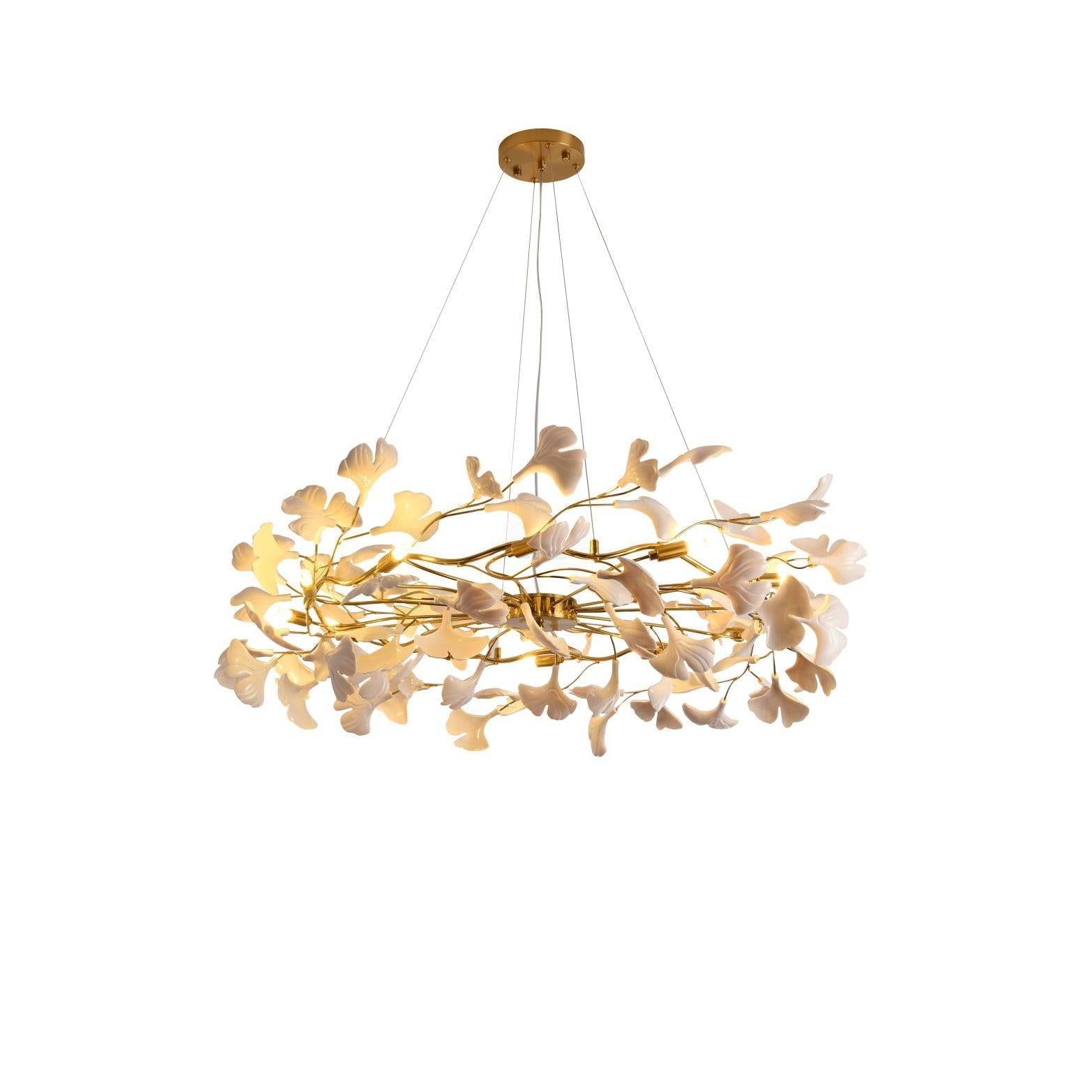 Gingko Chandelier Style P - Gingko, Gingko Chandelier, Gold & White-1-Luxehomezone