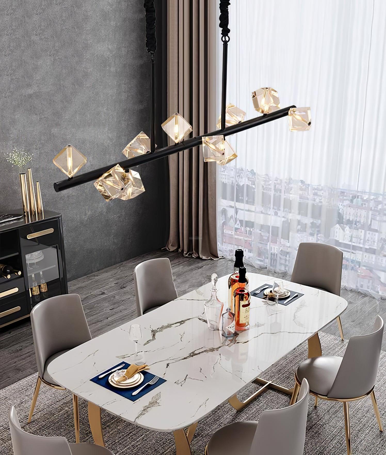 Takku Crystal Linear Chandelier - Black, Gold-1-Luxehomezone