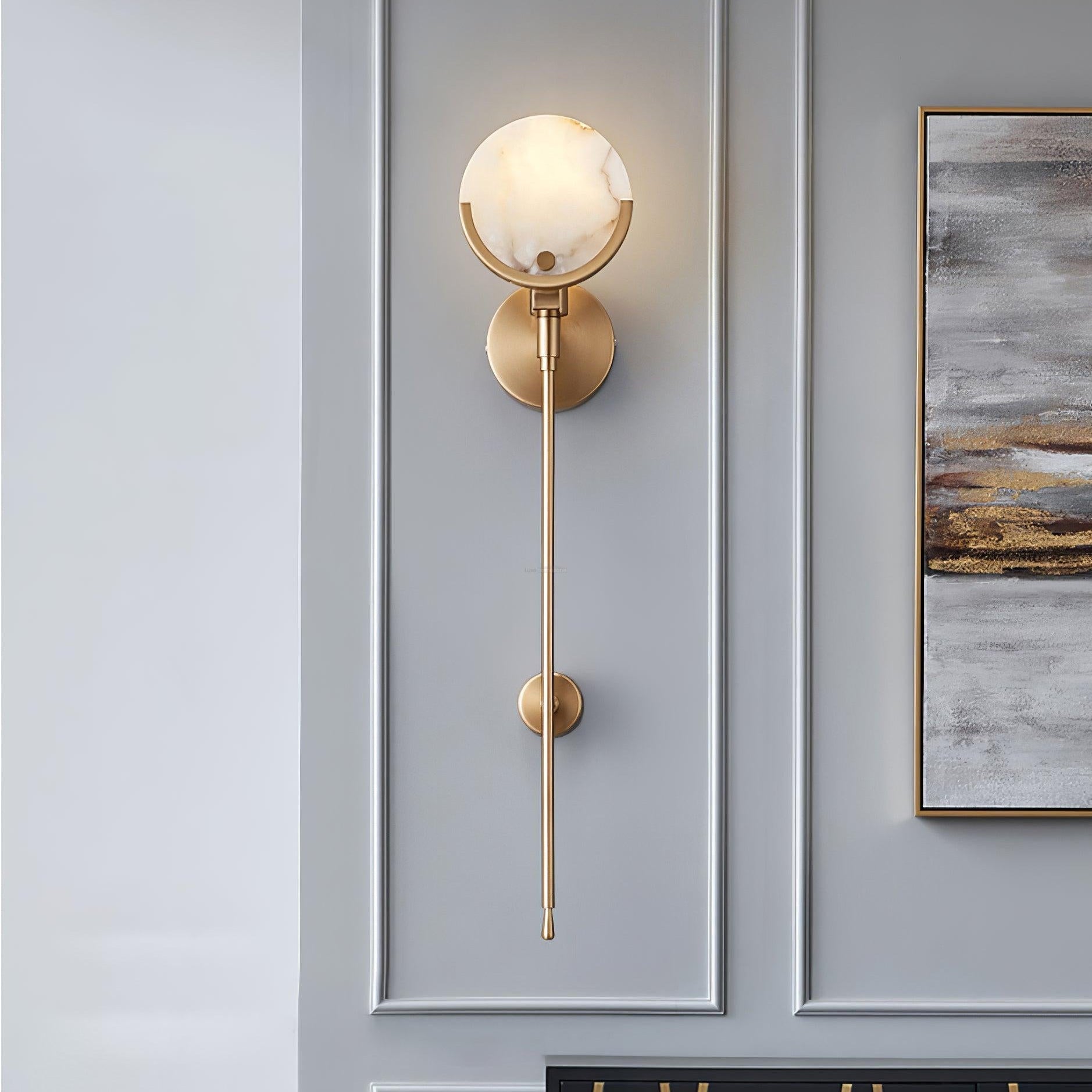 Ava Alabaster Brass Wall Sconce - Alabaster, Alabaster Wall Lamp-1-Luxehomezone
