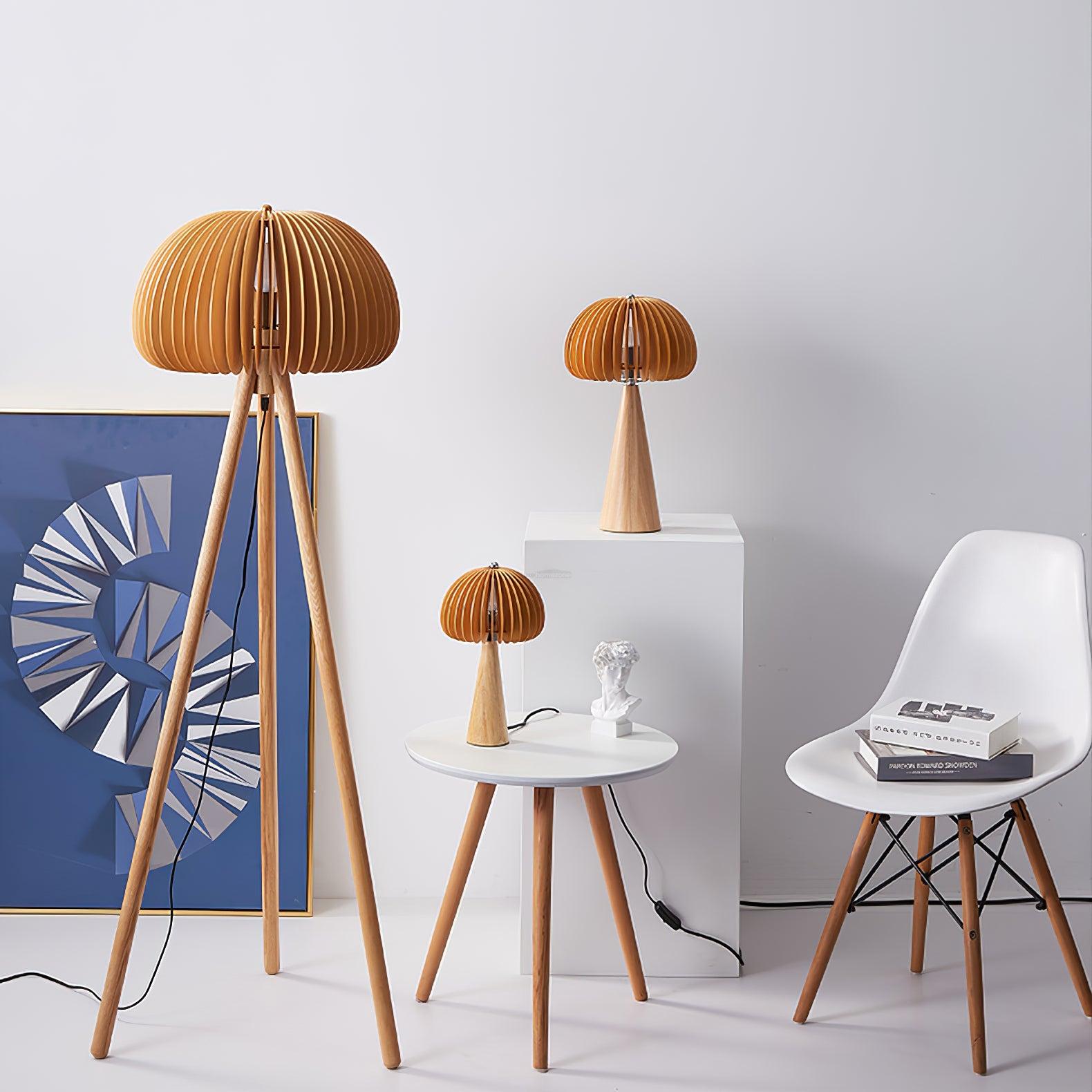 Wooden Pumpkin Floor Lamp  ∅ 17.7″ - Wood-1-Luxehomezone