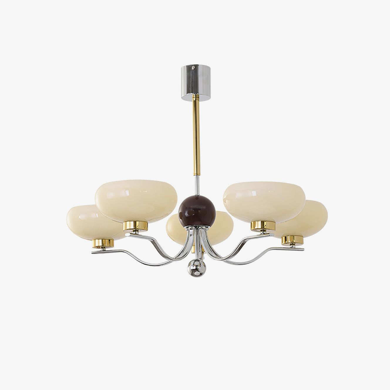 Medieval Glass Bowl Chandelier with 3/5 heads - Bend, Chrome & Gold & Creamy yellow, Chrome & Gold & Milk white, Marshmallow Chandelier-1-Luxehomezone