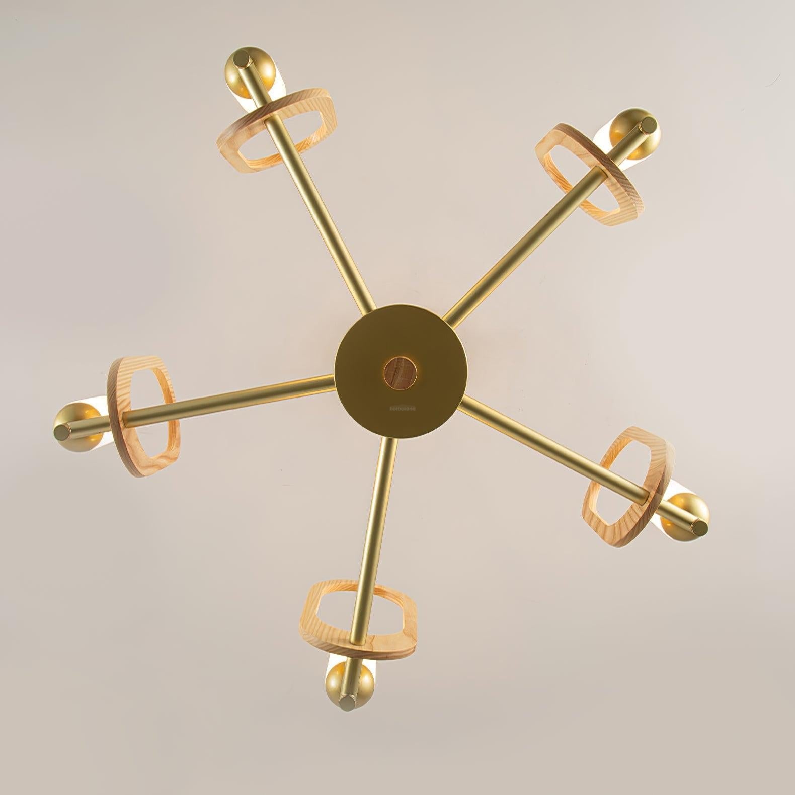 Wood Art Halo Chandelier with 3/5 heads - Wood, Wood Color & Gold-1-Luxehomezone