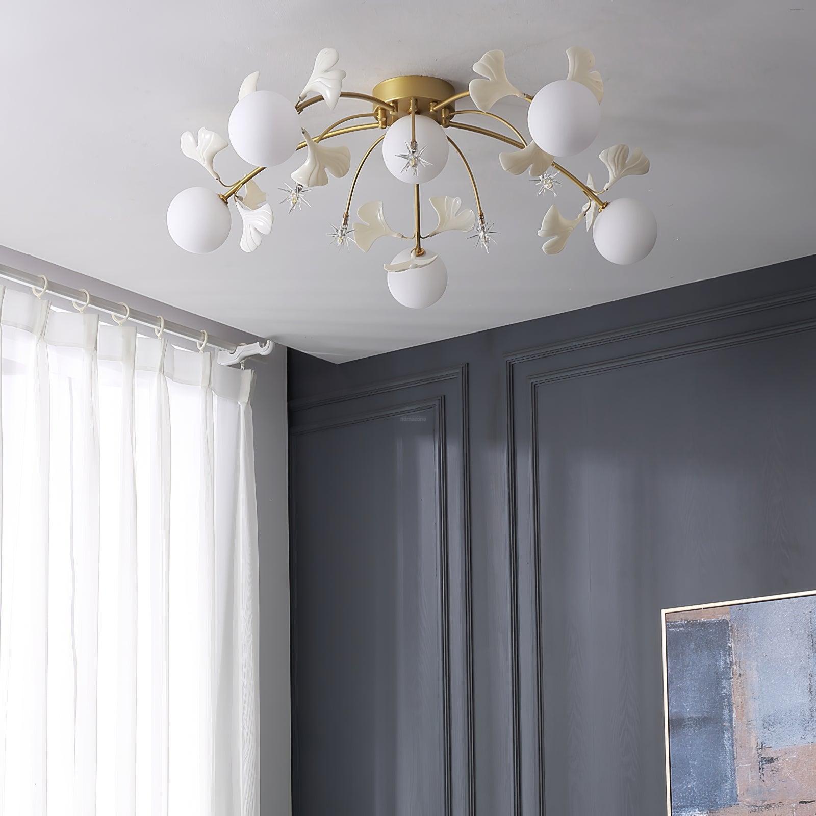 Ginkgo Glass Ceiling Lamp ∅ 39.4″ - Bend, Semi Flush Mounts-1-Luxehomezone