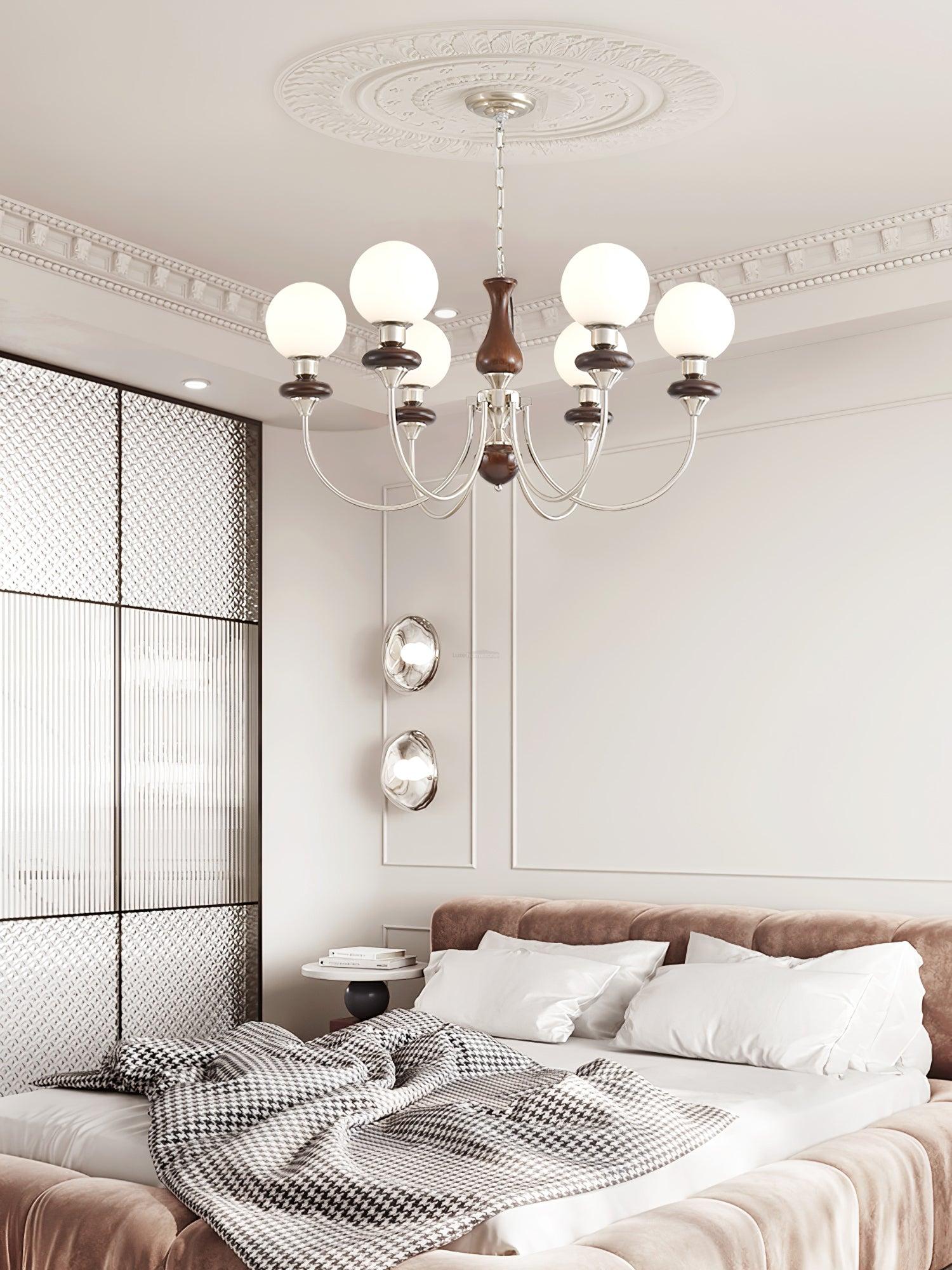 Walnut Brass Chandelier with 3/6/8 lamps - Bend, Marshmallow Chandelier-1-Luxehomezone