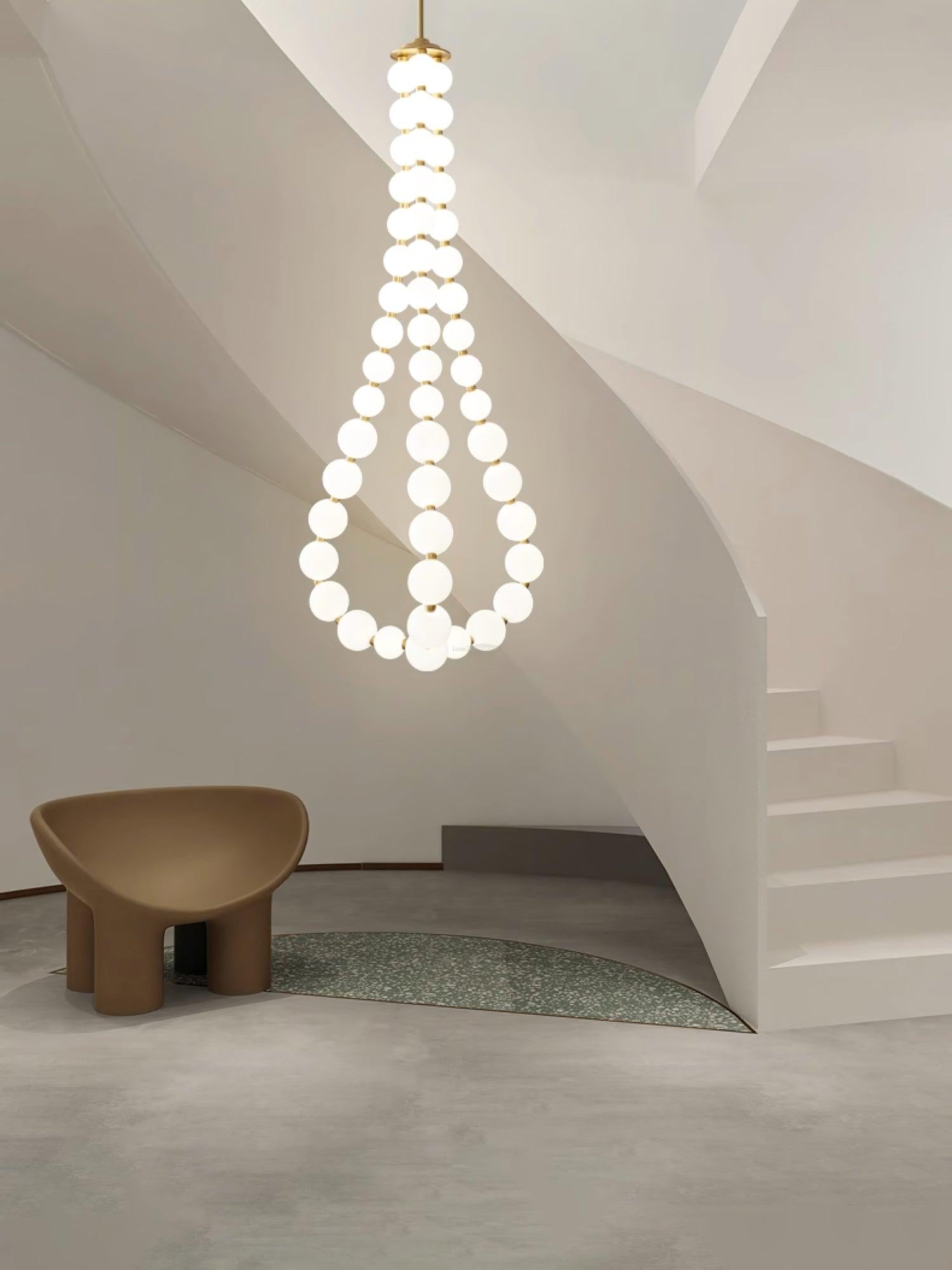 Acrylic Pearl Necklace Style Chandelier - Brass & White, Cluster-1-Luxehomezone