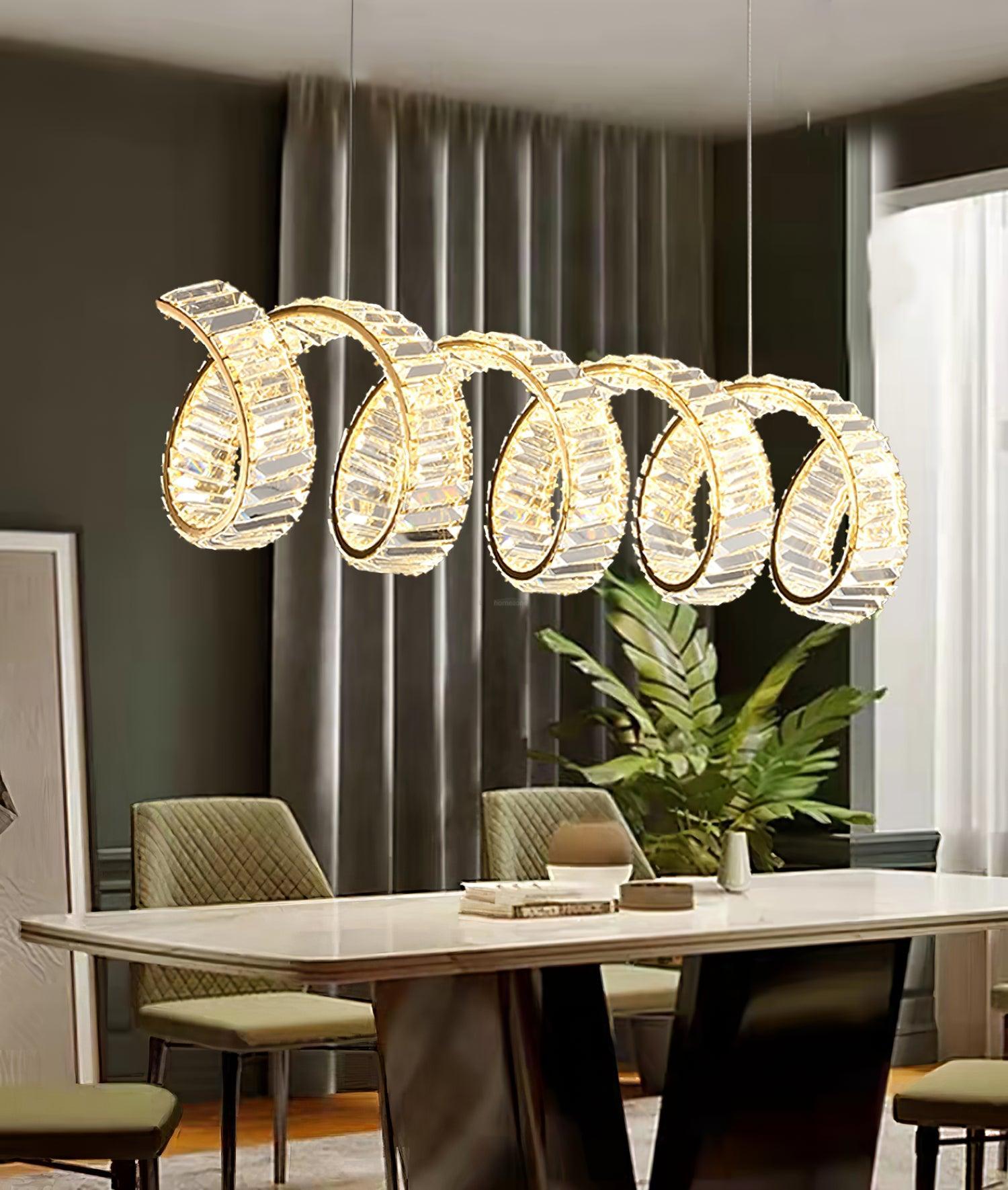 Curved LED Chandelier 39'' 47'' 59'' - Crystals, Straps-1-Luxehomezone