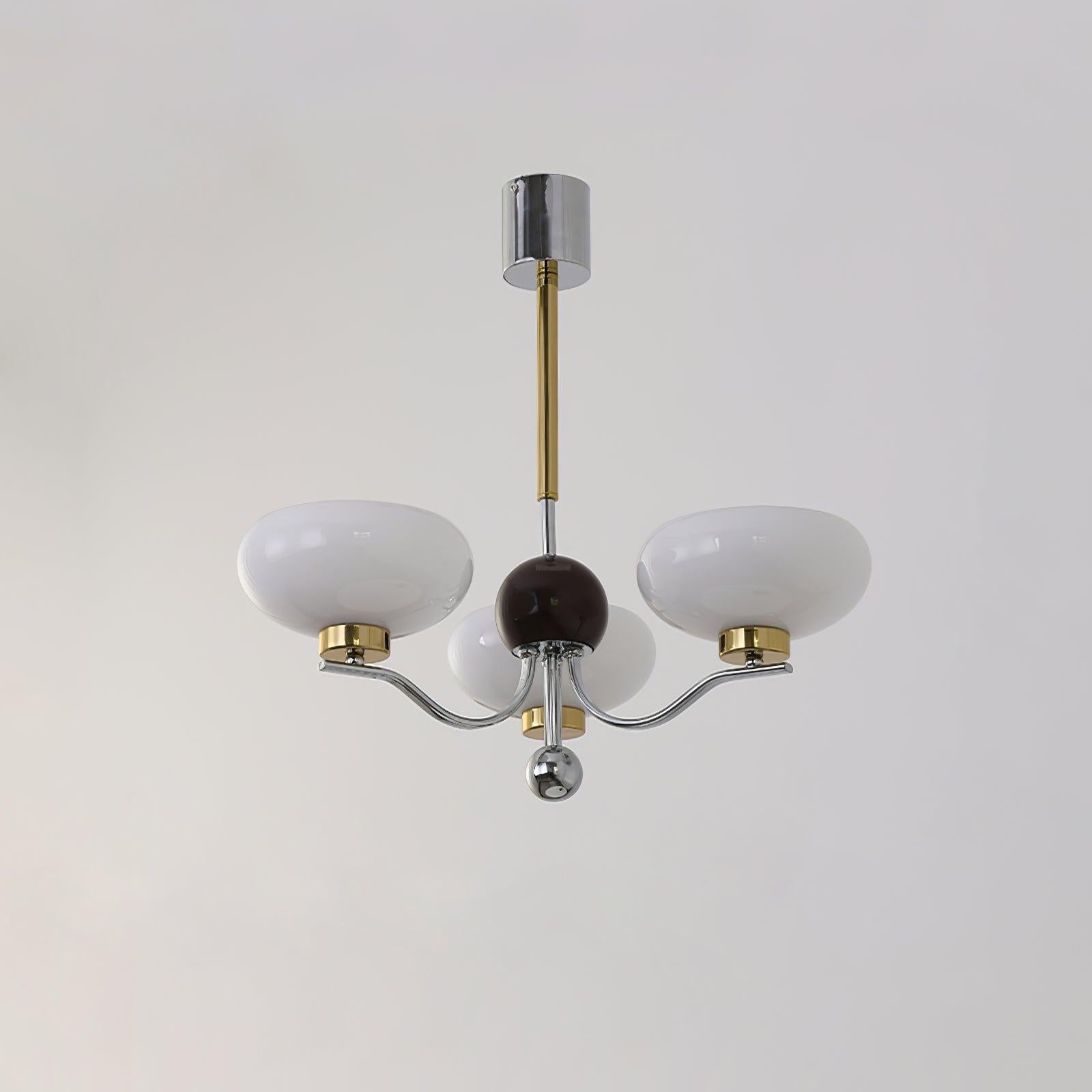 Medieval Glass Bowl Chandelier with 3/5 heads - Bend, Chrome & Gold & Creamy yellow, Chrome & Gold & Milk white, Marshmallow Chandelier-1-Luxehomezone