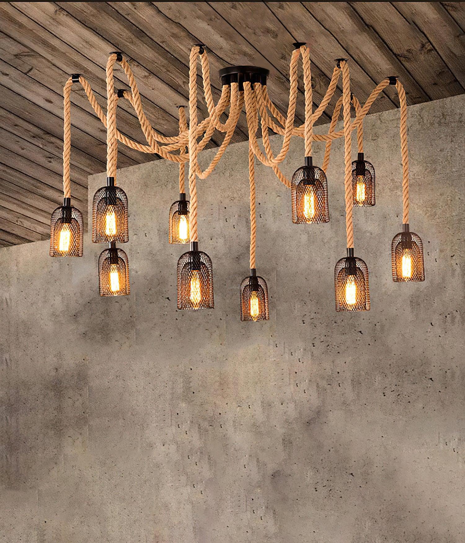 Hemp Rope Scattered Flower Chandelier ∅ 59.1″ - Luxehomezone