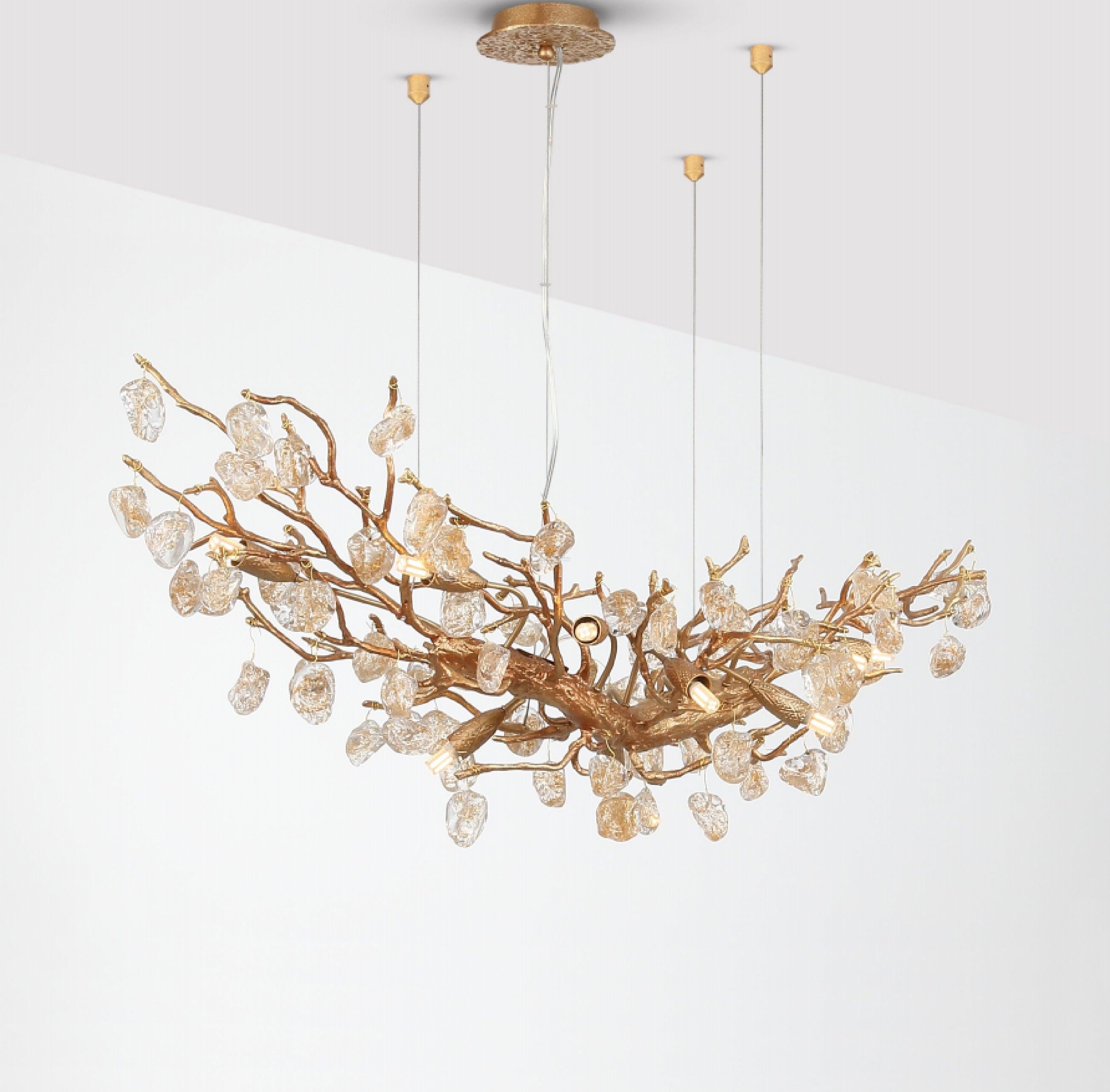 Stone Crystal Brass Chandelier  ∅ 5.1″ - Branch, Crystals-1-Luxehomezone