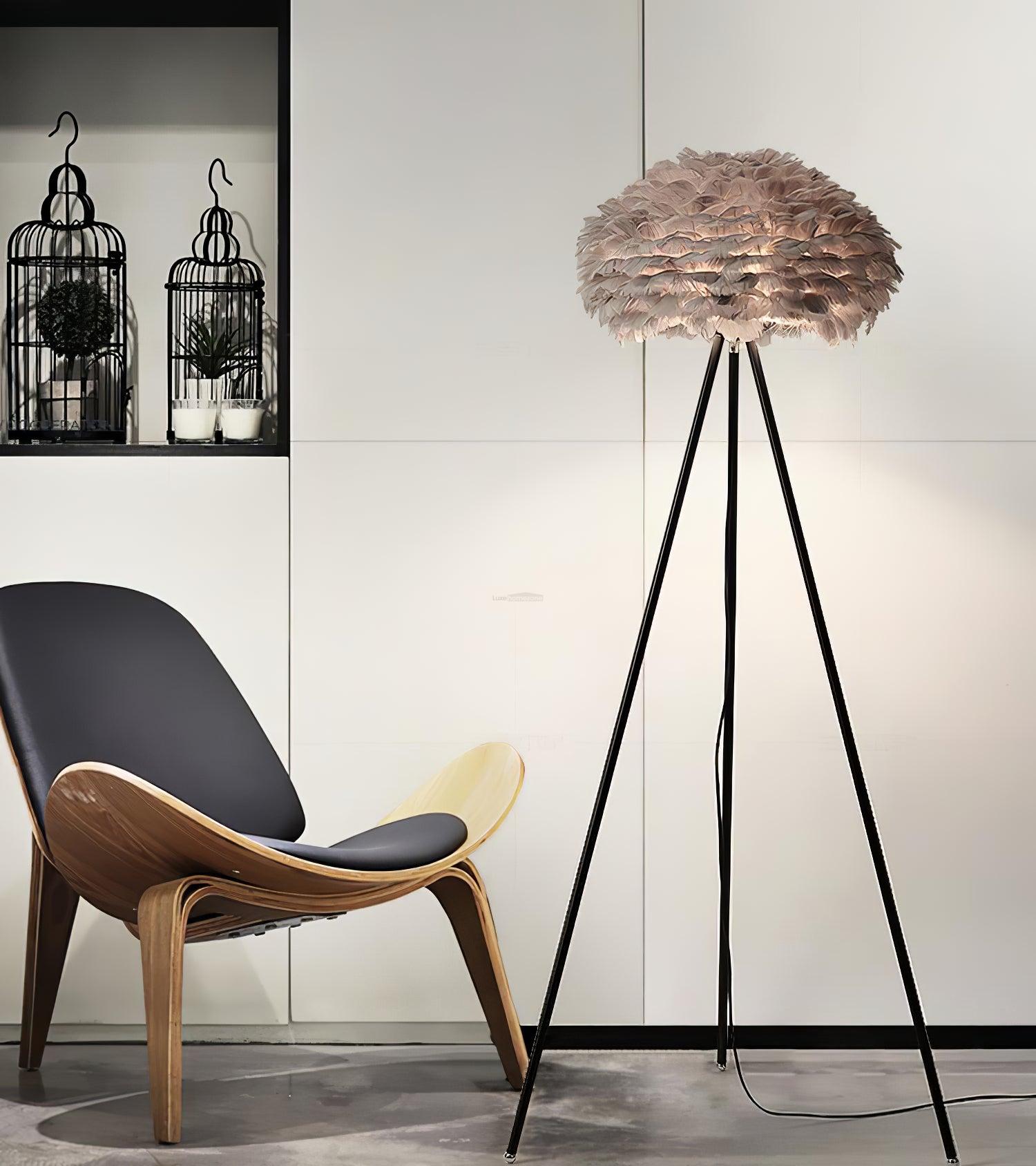 Eos Feather Floor Lamp  ∅ 19.6″ - Feather-1-Luxehomezone