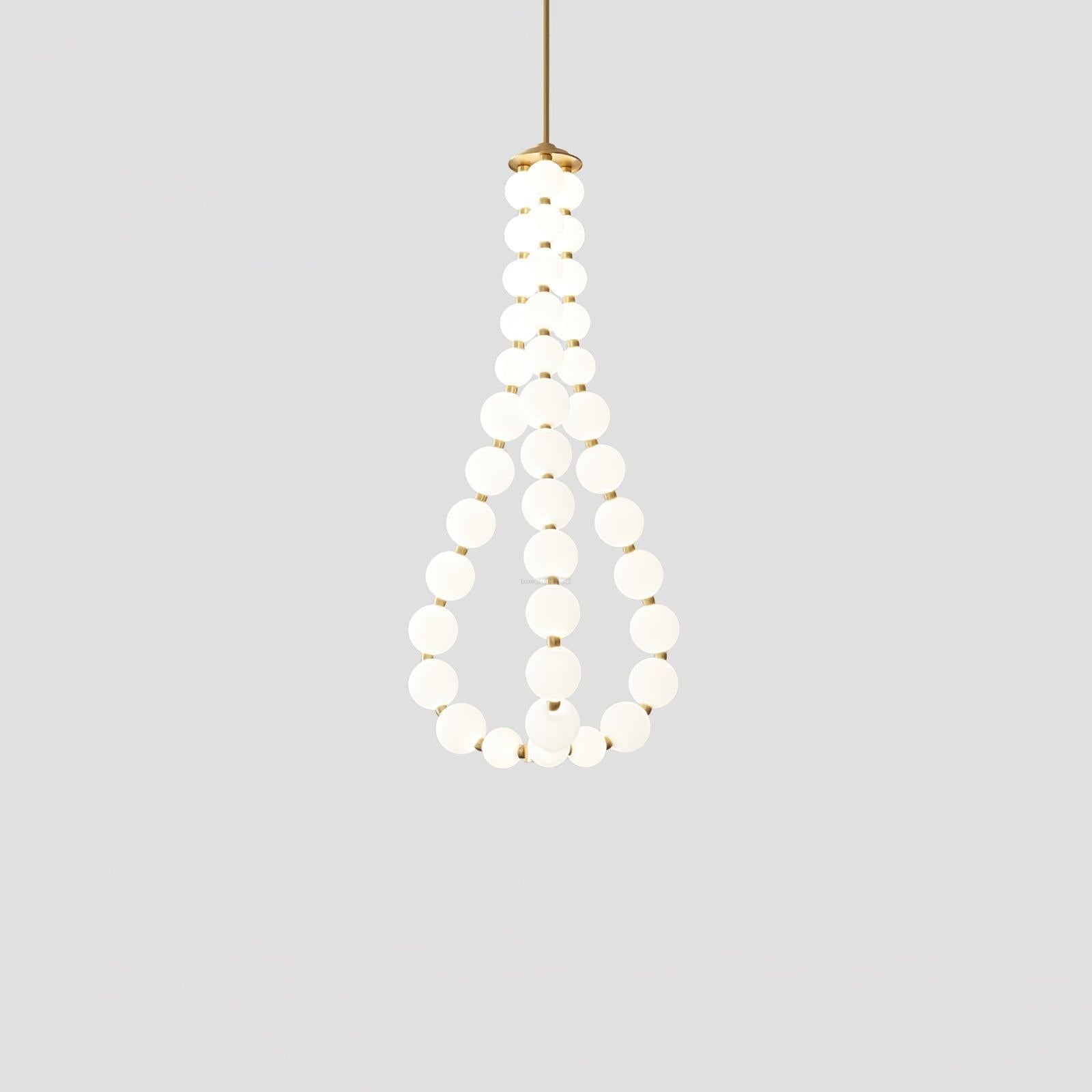 Acrylic Pearl Necklace Style Chandelier - Brass & White, Cluster-1-Luxehomezone