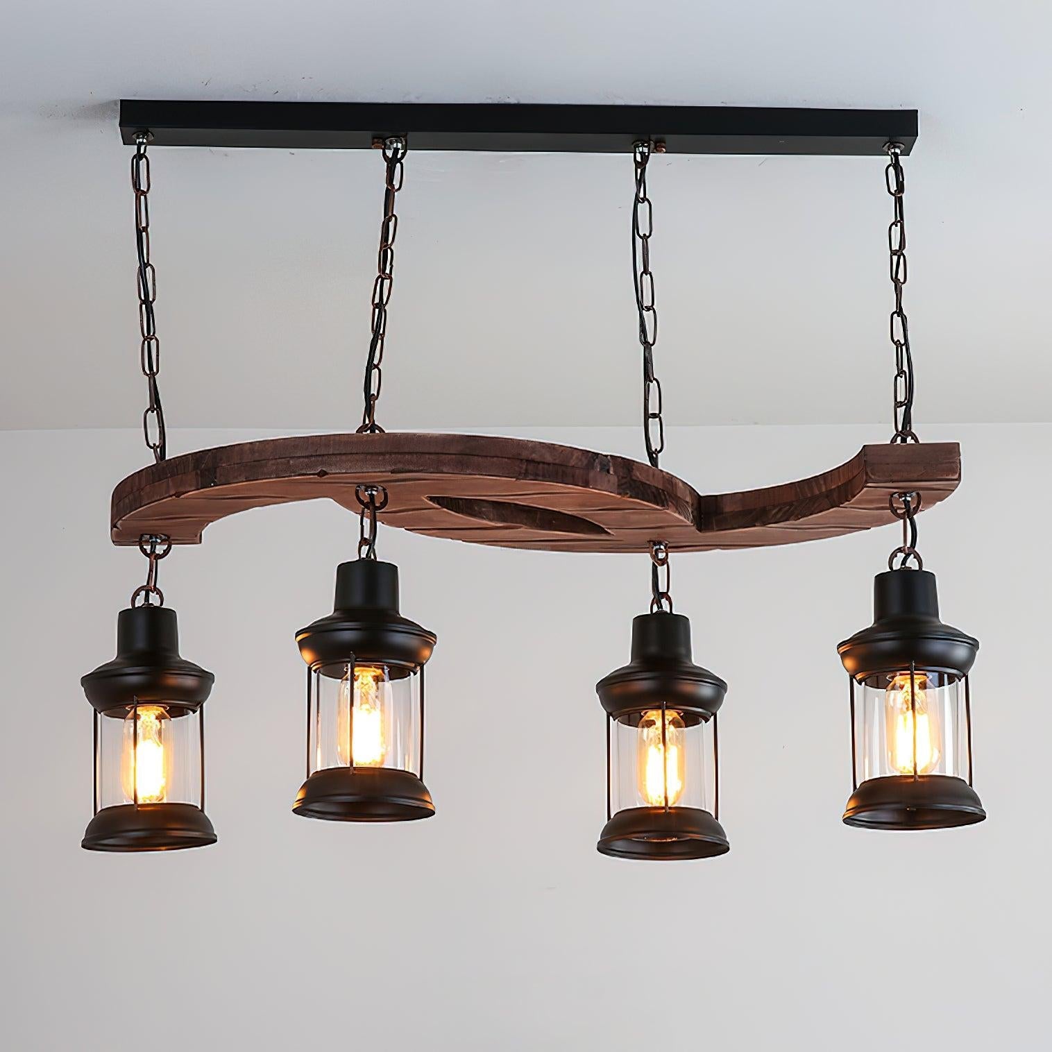 Retro Boat Wood Chandelier L 30.3″ - Black & Walnut color-1-Luxehomezone