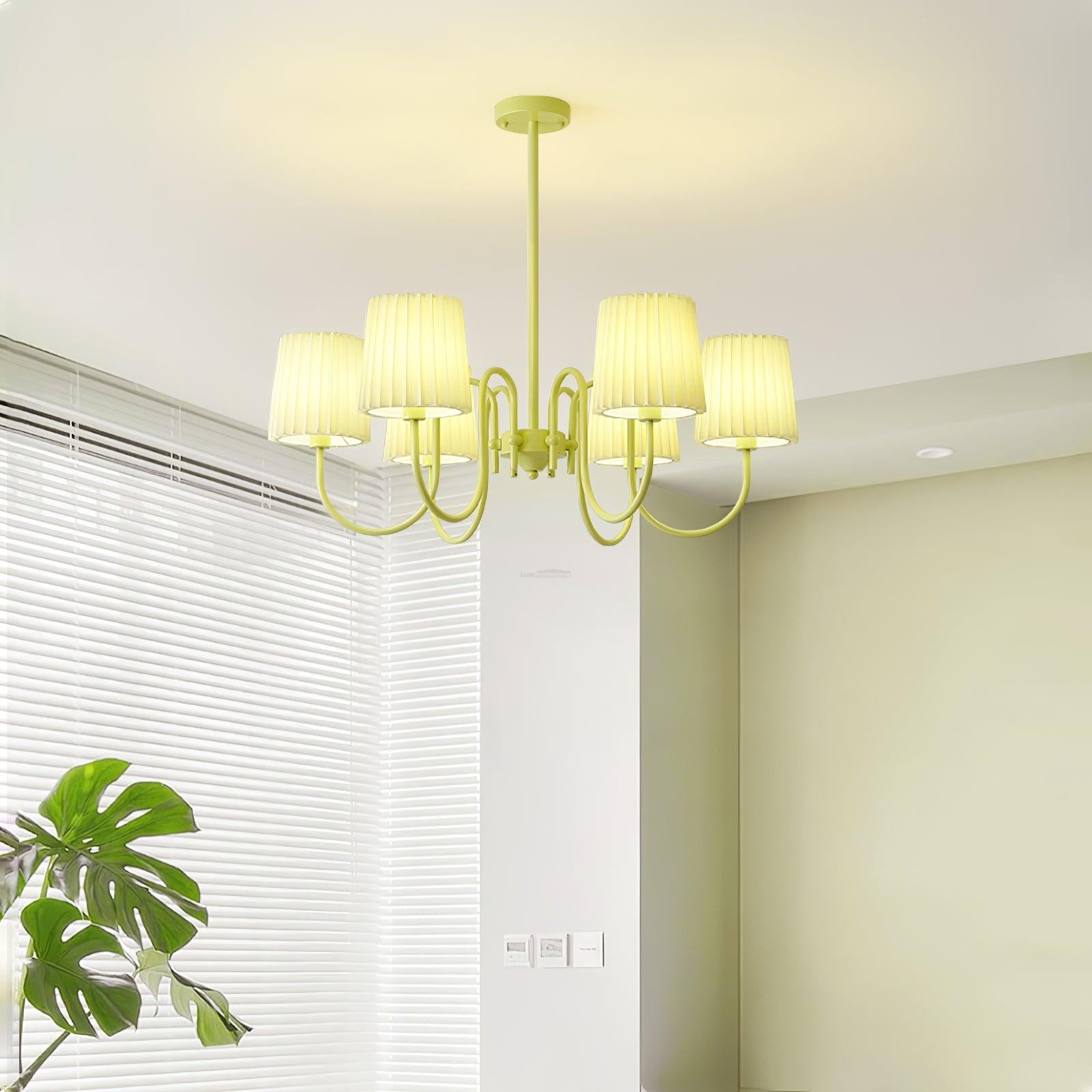 Pleated Fabric Matcha Chandelier with 4/5/6/8 heads - Variety-1-Luxehomezone
