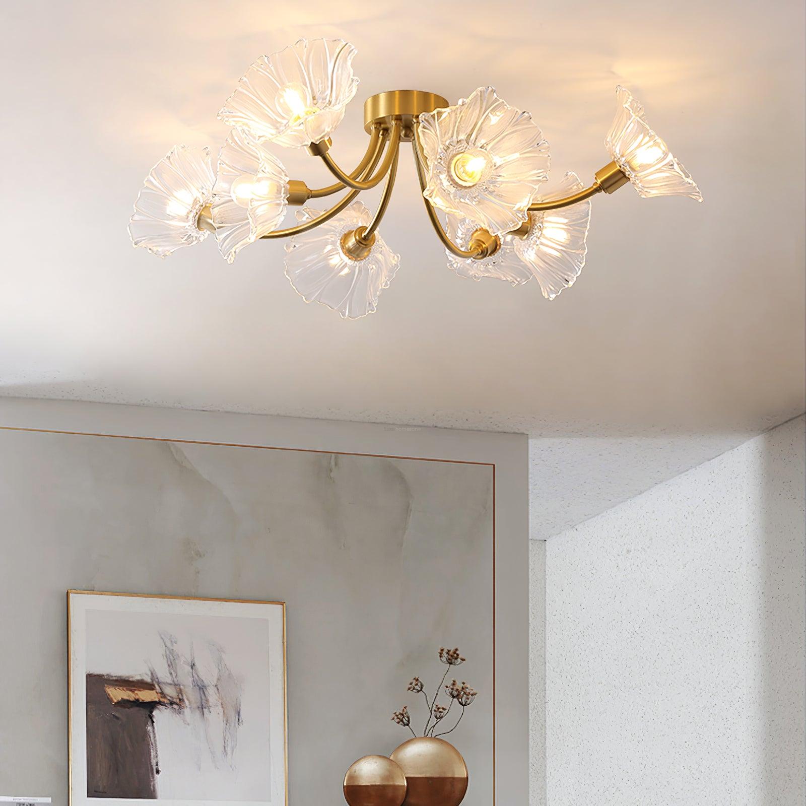 Kalin Flower Glass Ceiling Lamp with 3/5/8 heads - Lotus Leaf, Semi Flush Mounts-1-Luxehomezone