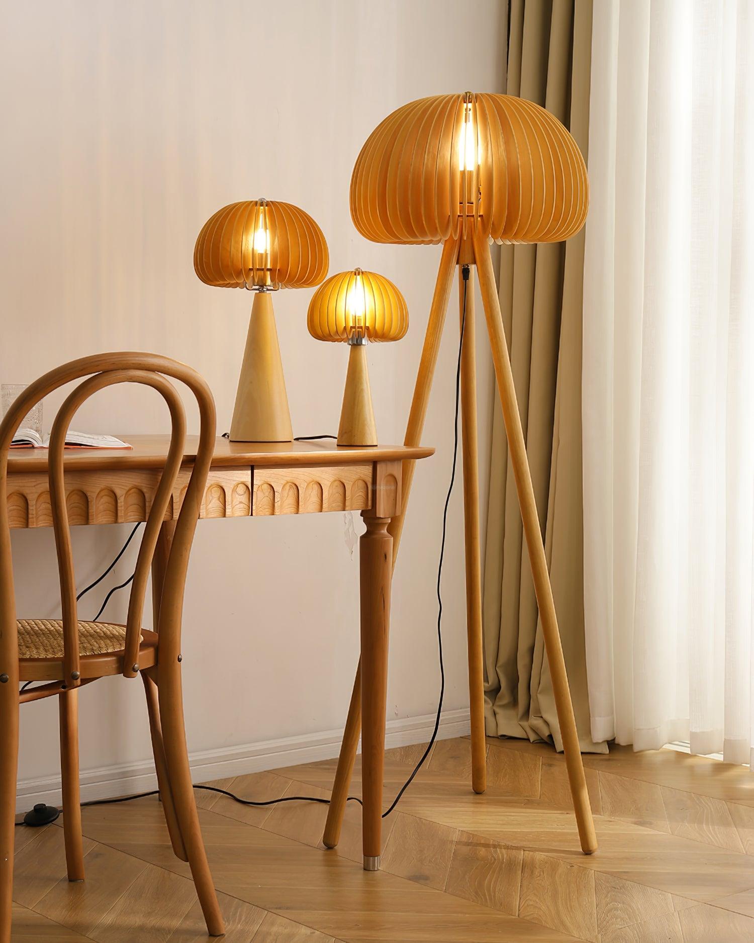 Wooden Pumpkin Floor Lamp  ∅ 17.7″ - Wood-1-Luxehomezone