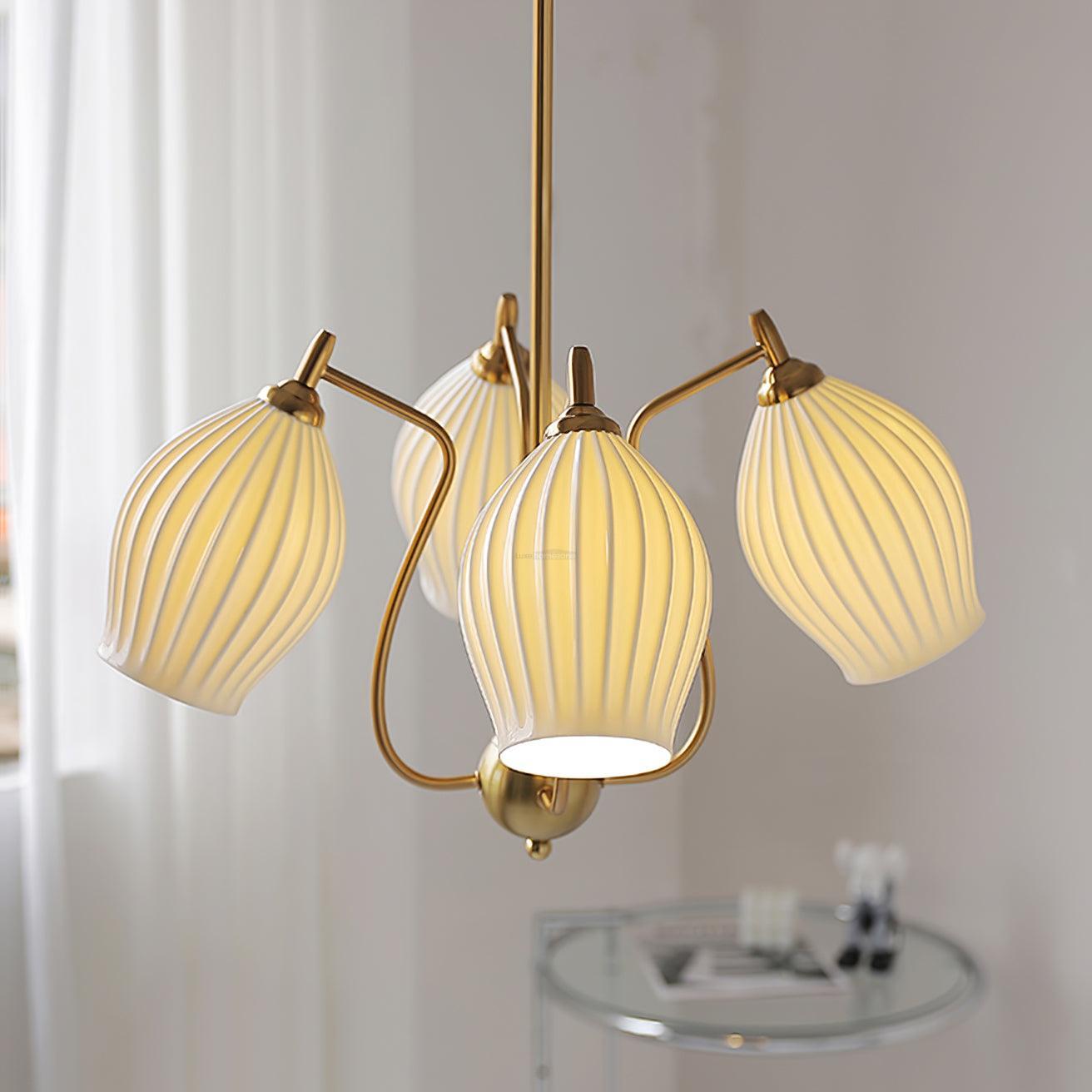 Ceramic Ribbed Chandelier with 4/6/8 heads - Flower Ceramic-1-Luxehomezone
