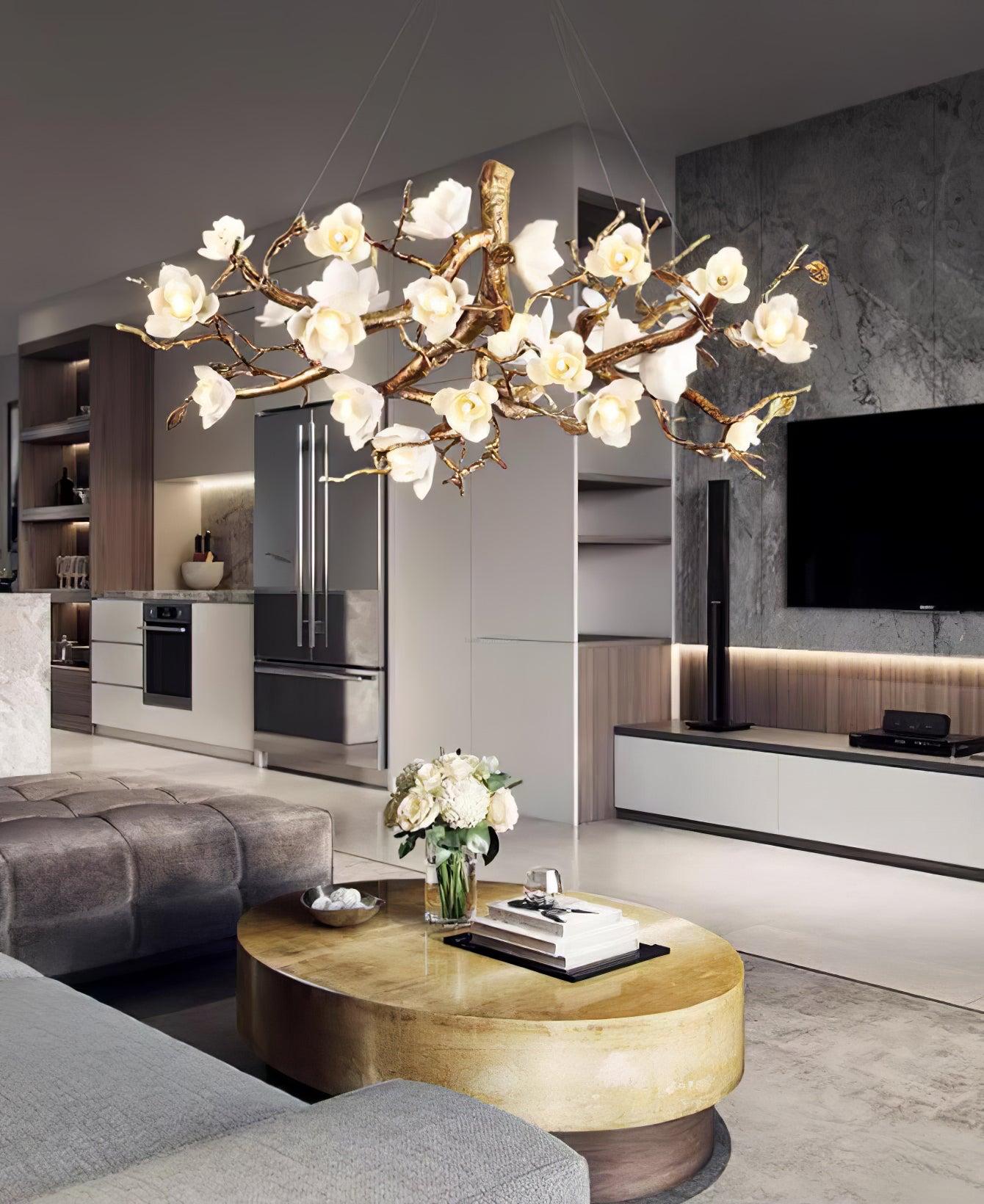 Flower Bloom Branch Type Brass Chandelier - Branch-1-Luxehomezone