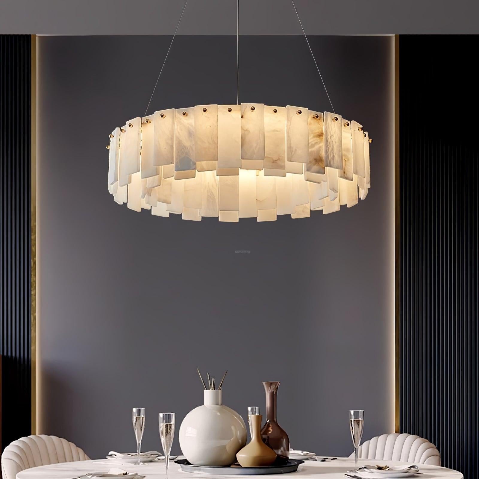 Celestial Alabaster Round/Square Chandelier - Alabaster, Alabaster Chandelier-1-Luxehomezone