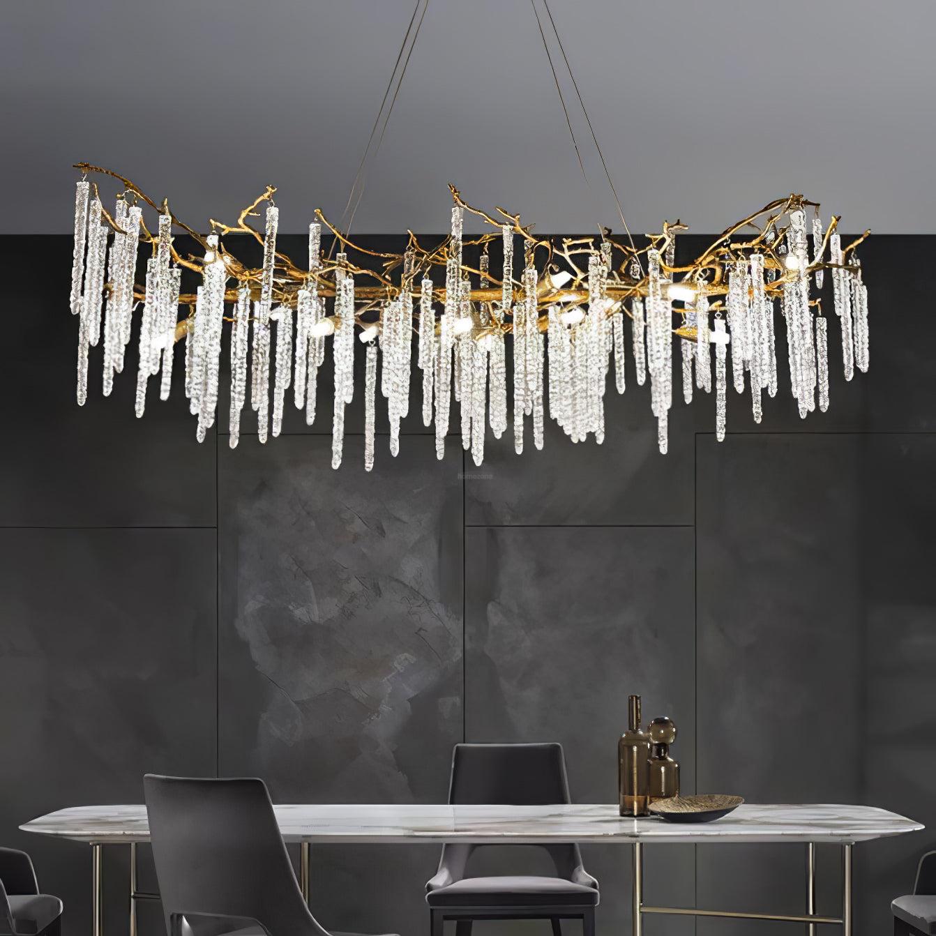 Crystal Icicles Branch Type Brass Chandelier - Branch, Crystals-1-Luxehomezone
