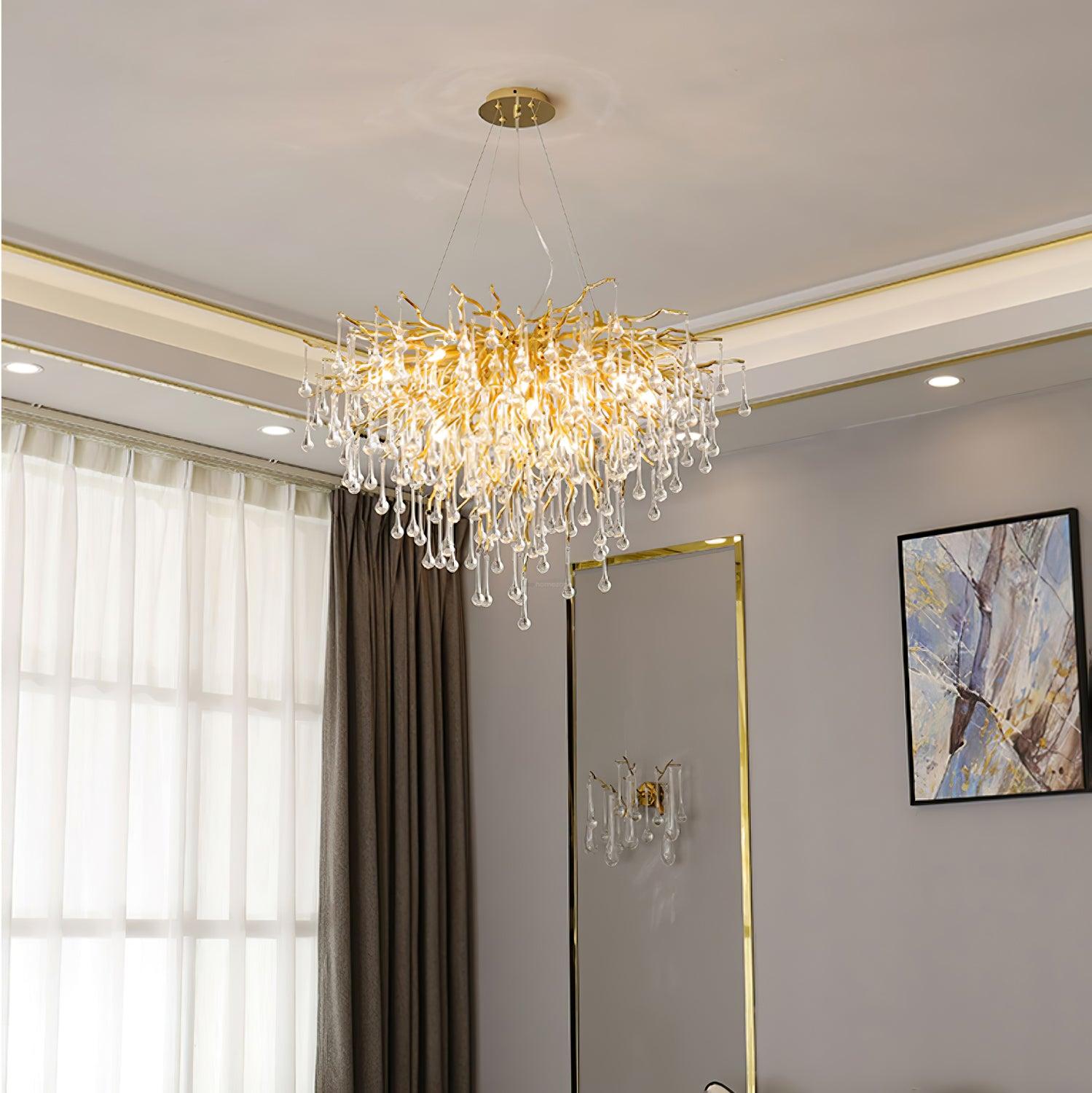 Teardrop Style Crystal Chandelier - Crystals, Gold & Clear crystal-1-Luxehomezone