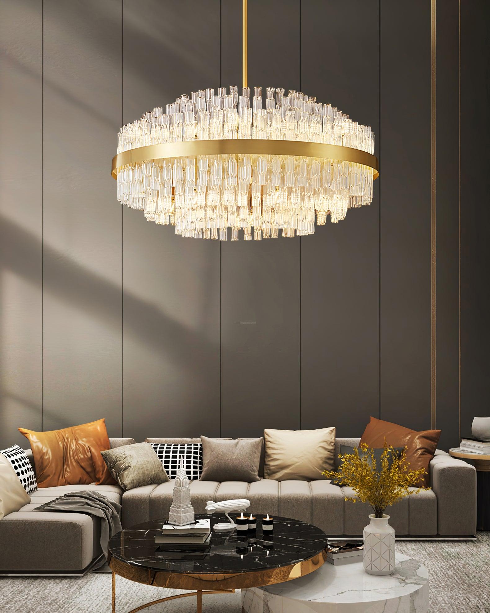 Gold & Clear Rod Round/Long canopy Chandelier - Luxehomezone