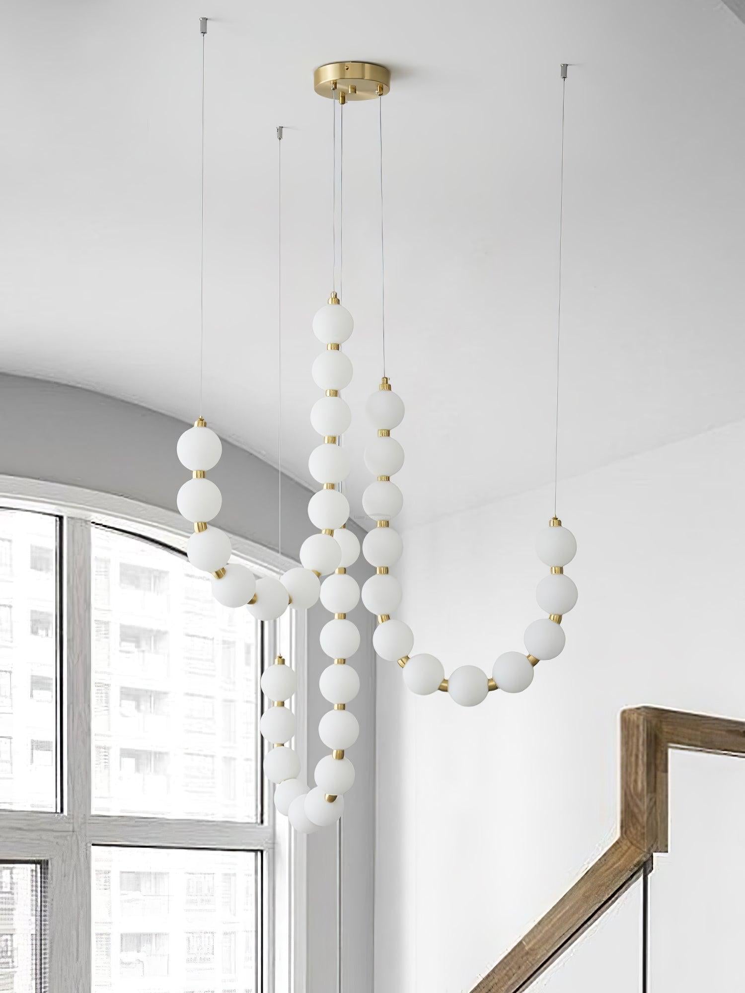 Acrylic Pearl Necklace Style Chandelier - Brass & White, Cluster-1-Luxehomezone