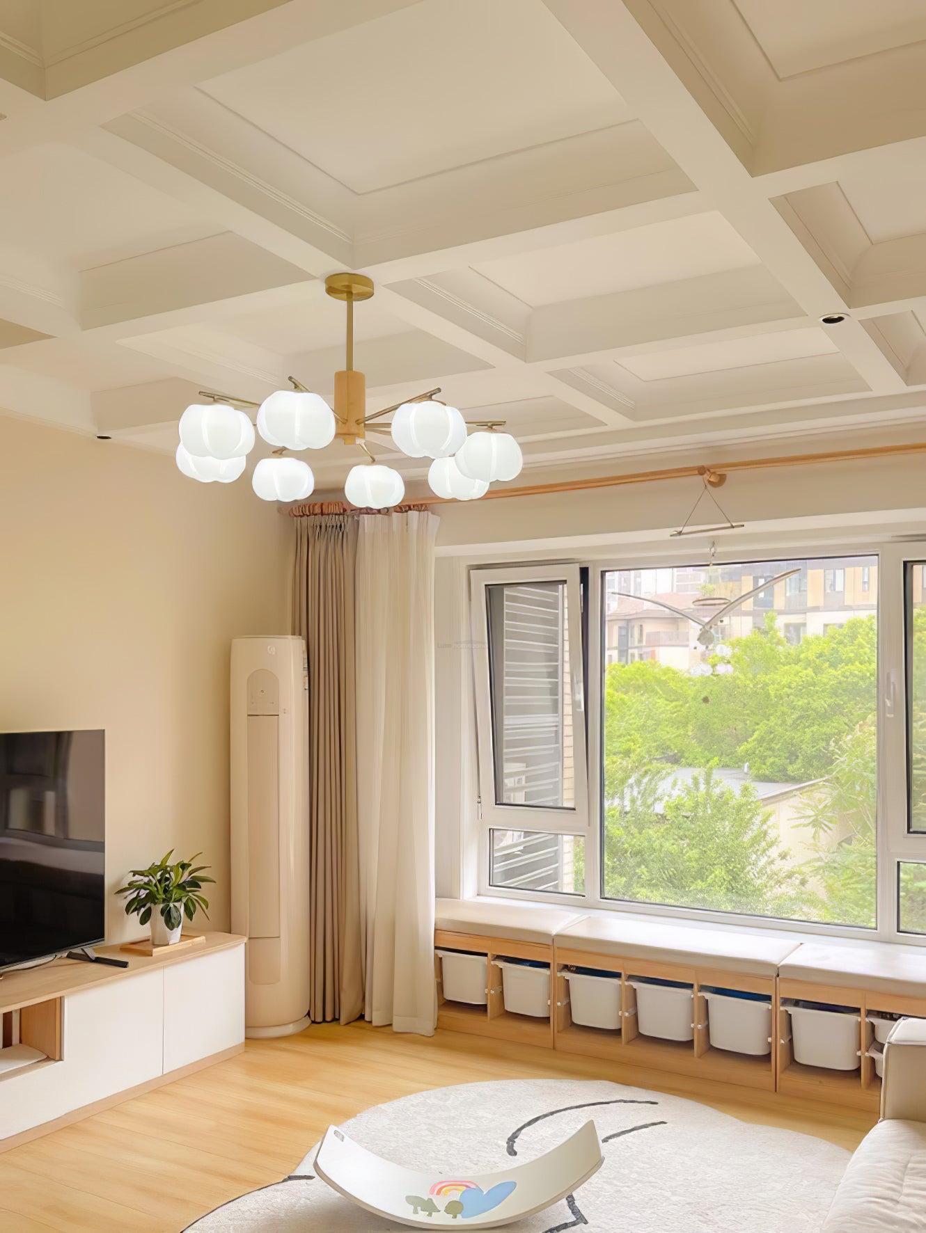 Wooden Cotton Balls Chandelier with 5/8 lamps - Zahara-1-Luxehomezone