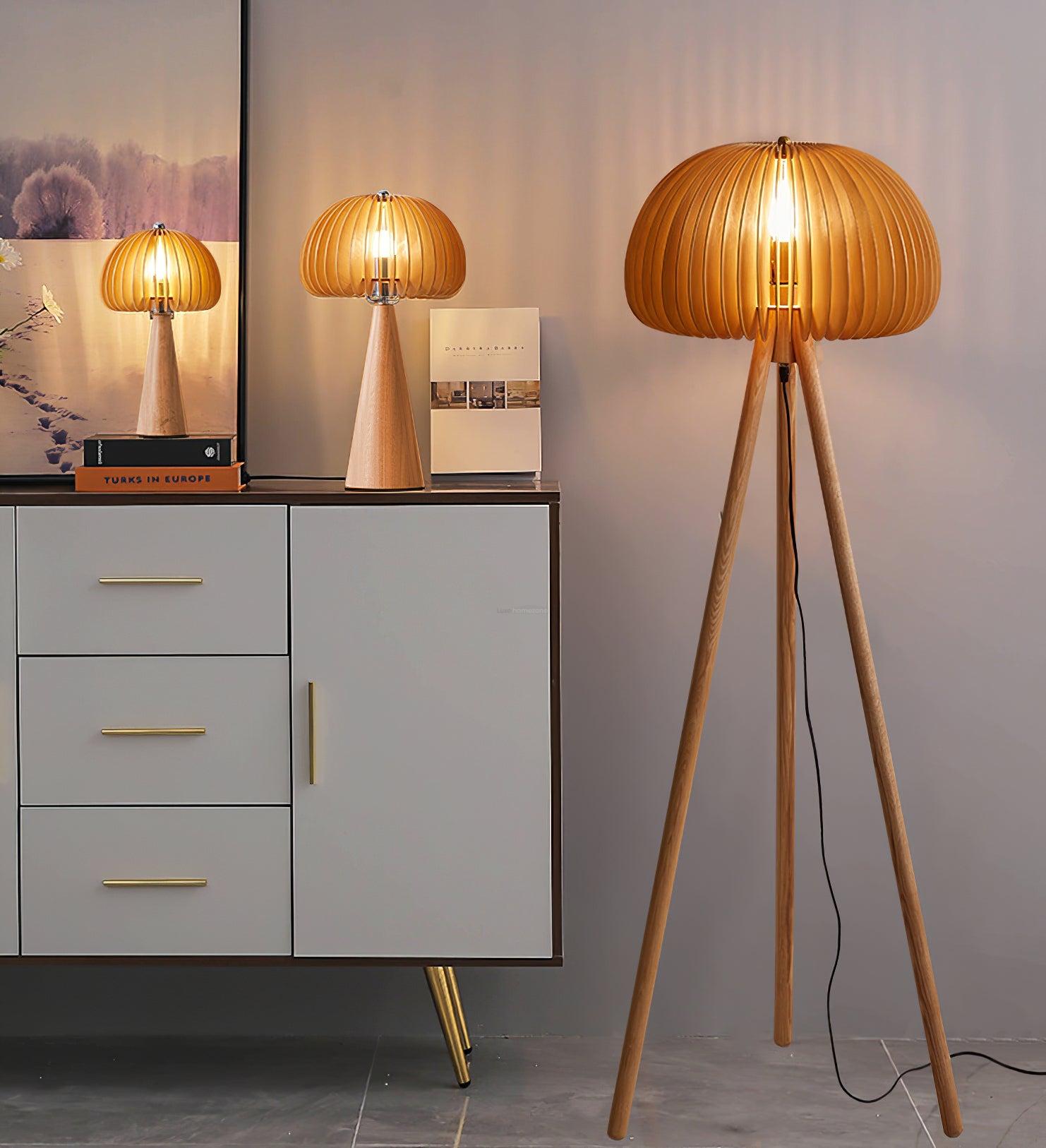 Wooden Pumpkin Floor Lamp  ∅ 17.7″ - Wood-1-Luxehomezone