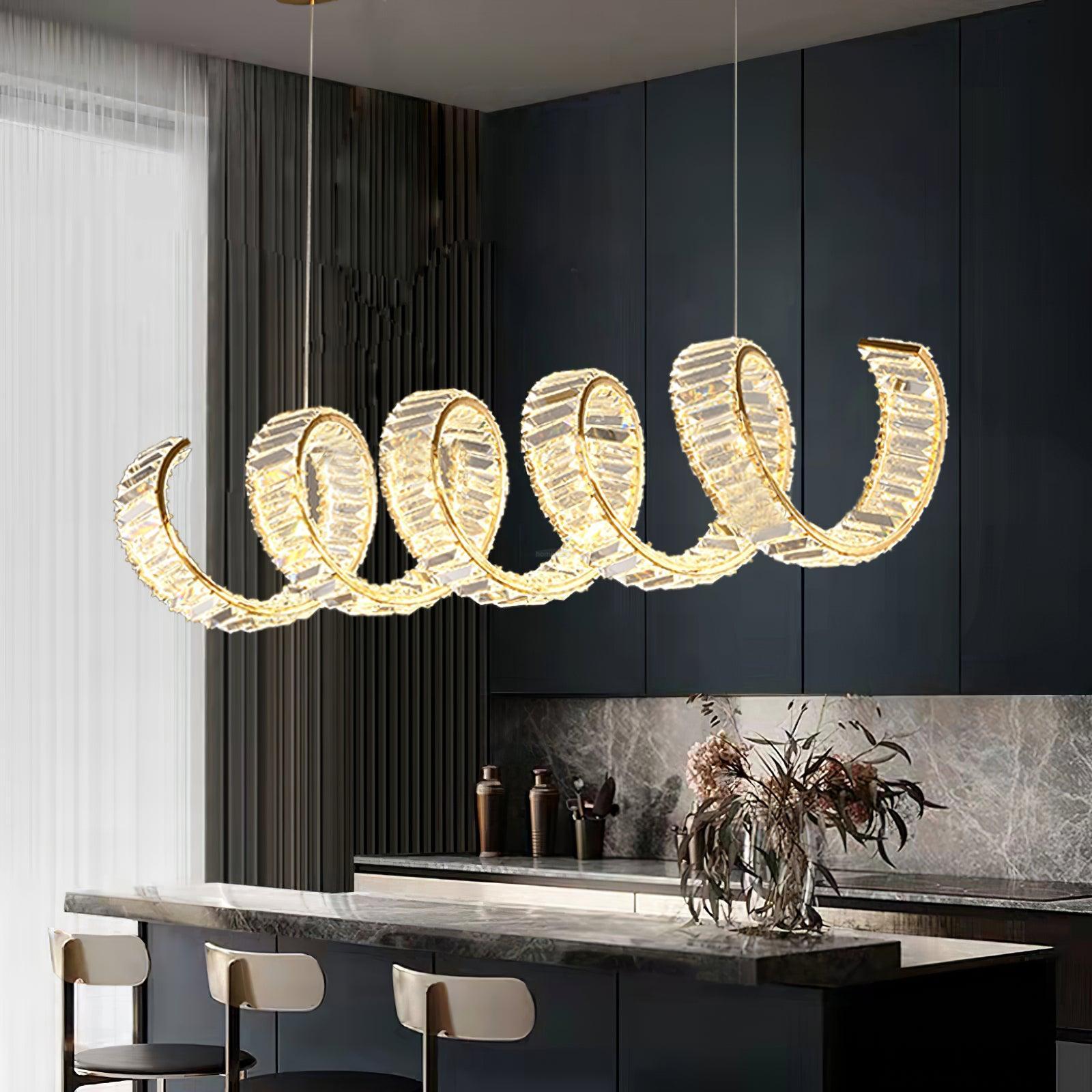 Curved LED Chandelier 39'' 47'' 59'' - Crystals, Straps-1-Luxehomezone