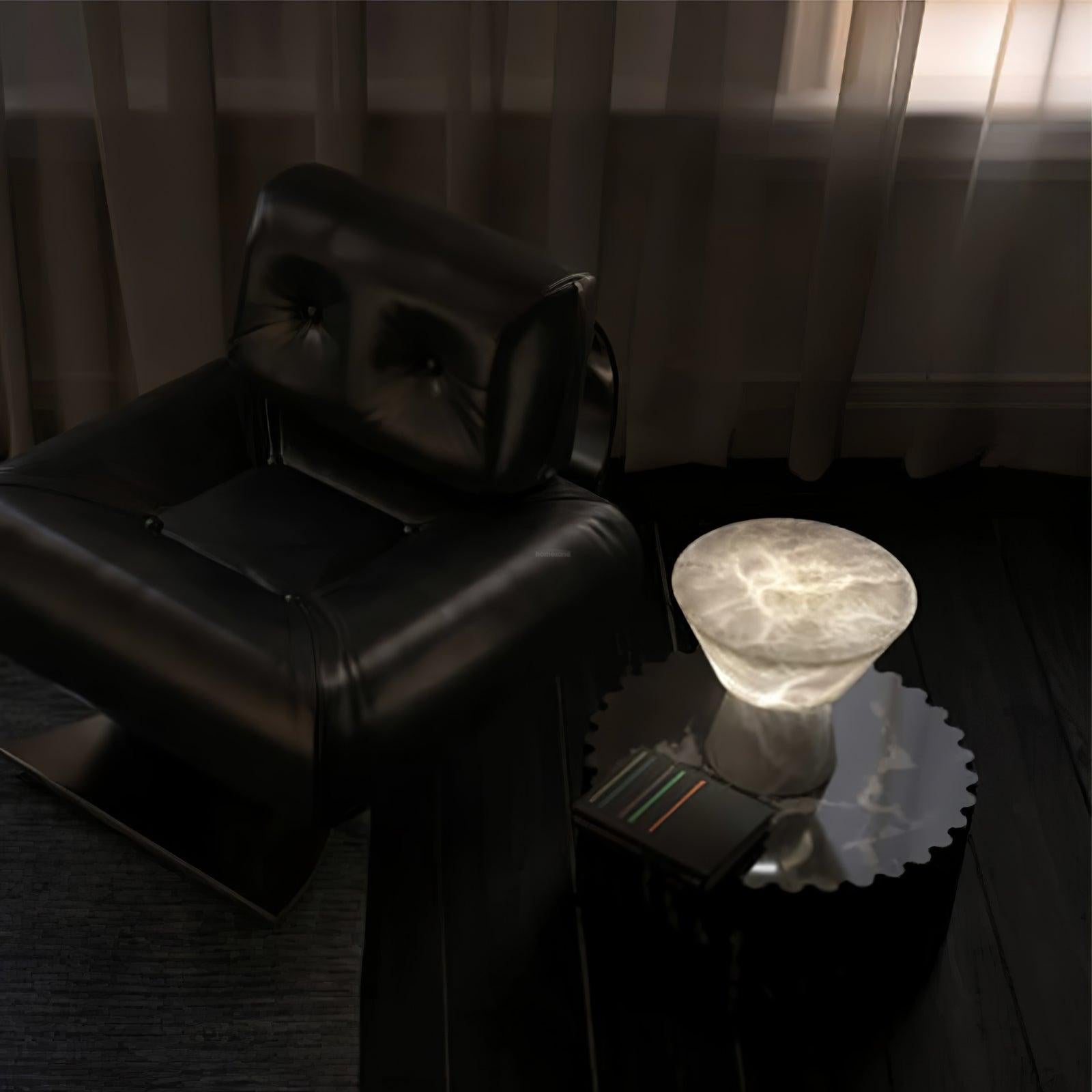 Beta Marble Round Table Lamp - Alabaster-1-Luxehomezone