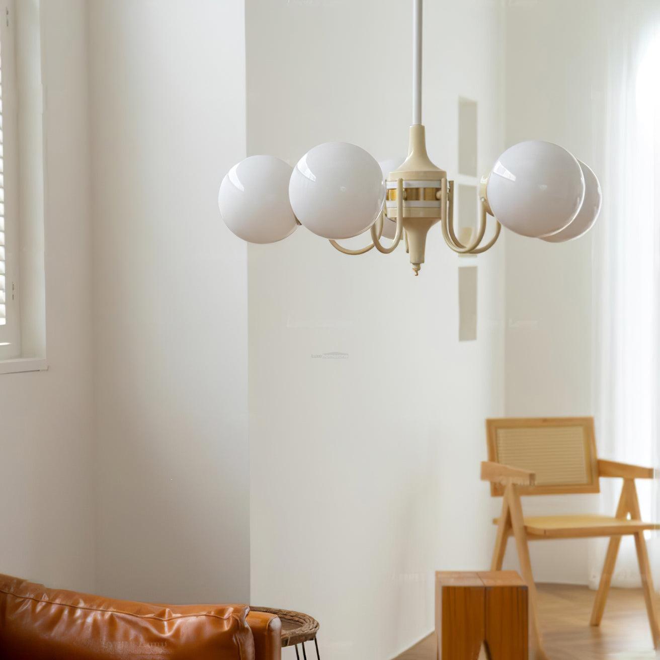 Cream Glass Ball Chandelier ∅ 19.7″ - Bend-1-Luxehomezone