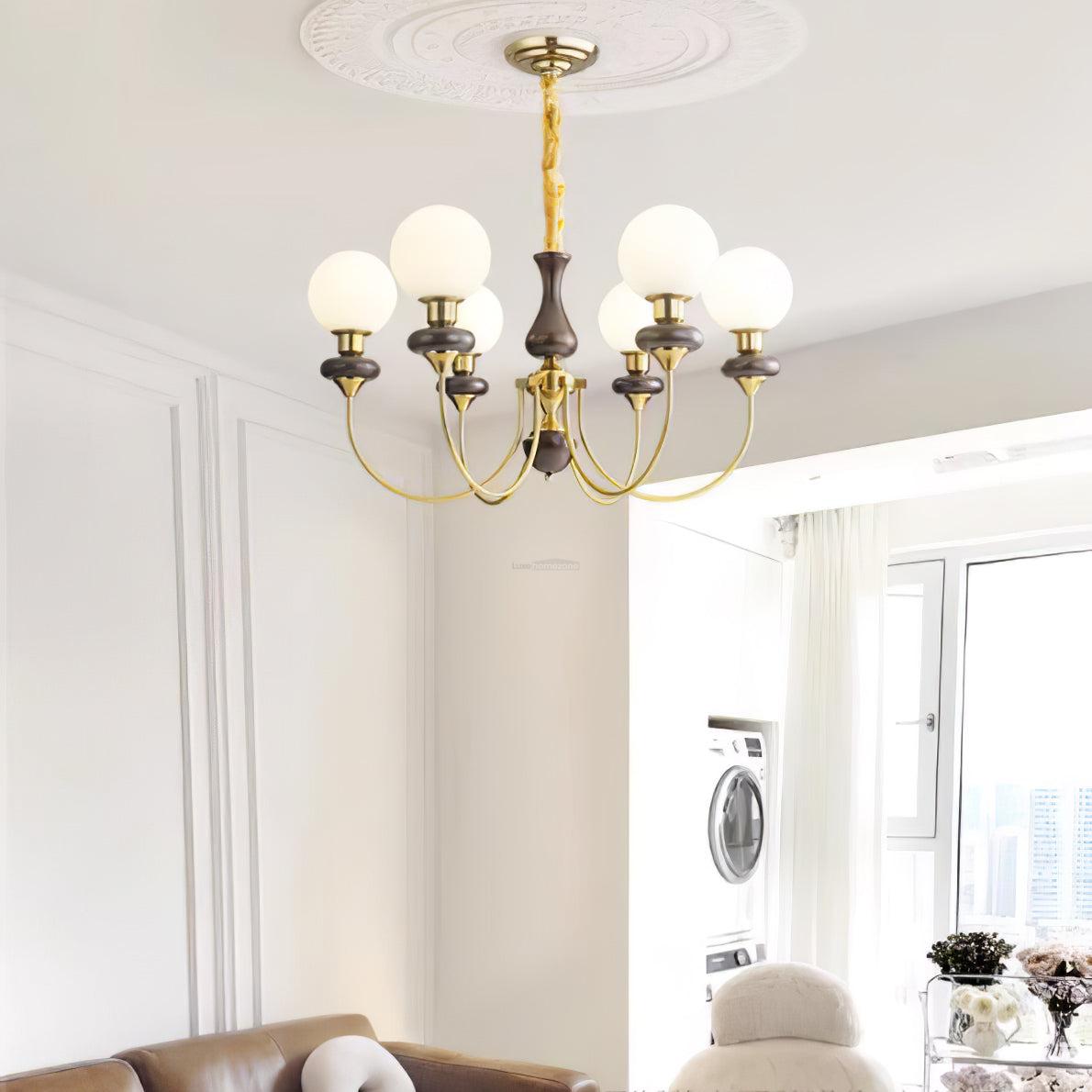 Walnut Brass Chandelier with 3/6/8 lamps - Bend, Marshmallow Chandelier-1-Luxehomezone