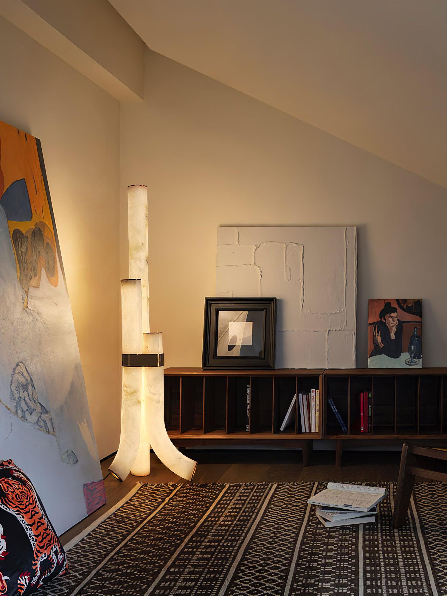 Piped Marble Floor Lamp  ∅ 17.7″ - Alabaster-1-Luxehomezone