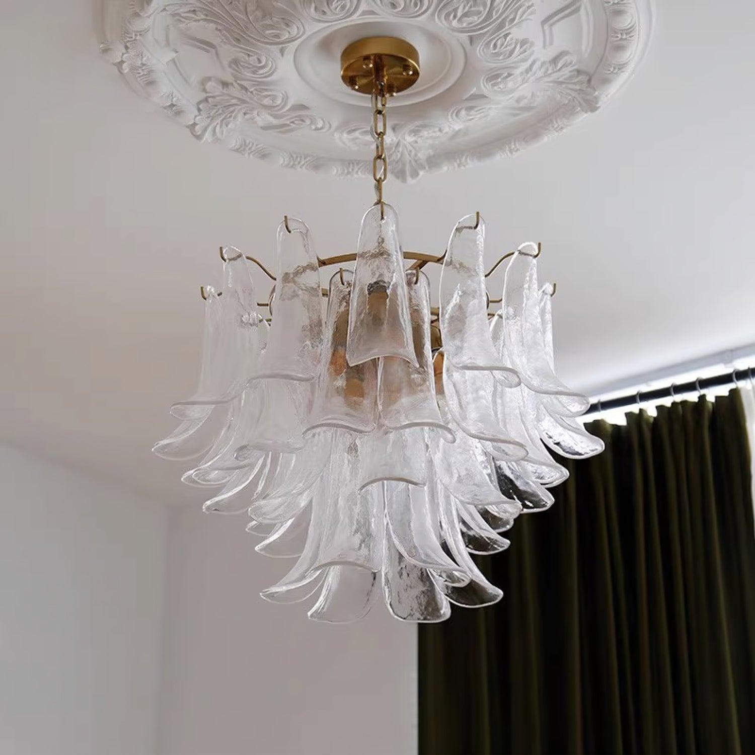 Glass Leaf Cascade Chandelier with 3/4 layer - Luxehomezone
