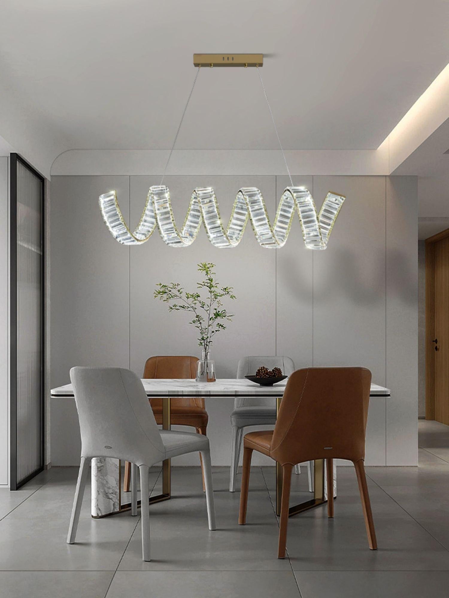 Curved LED Chandelier 39'' 47'' 59'' - Crystals, Straps-1-Luxehomezone